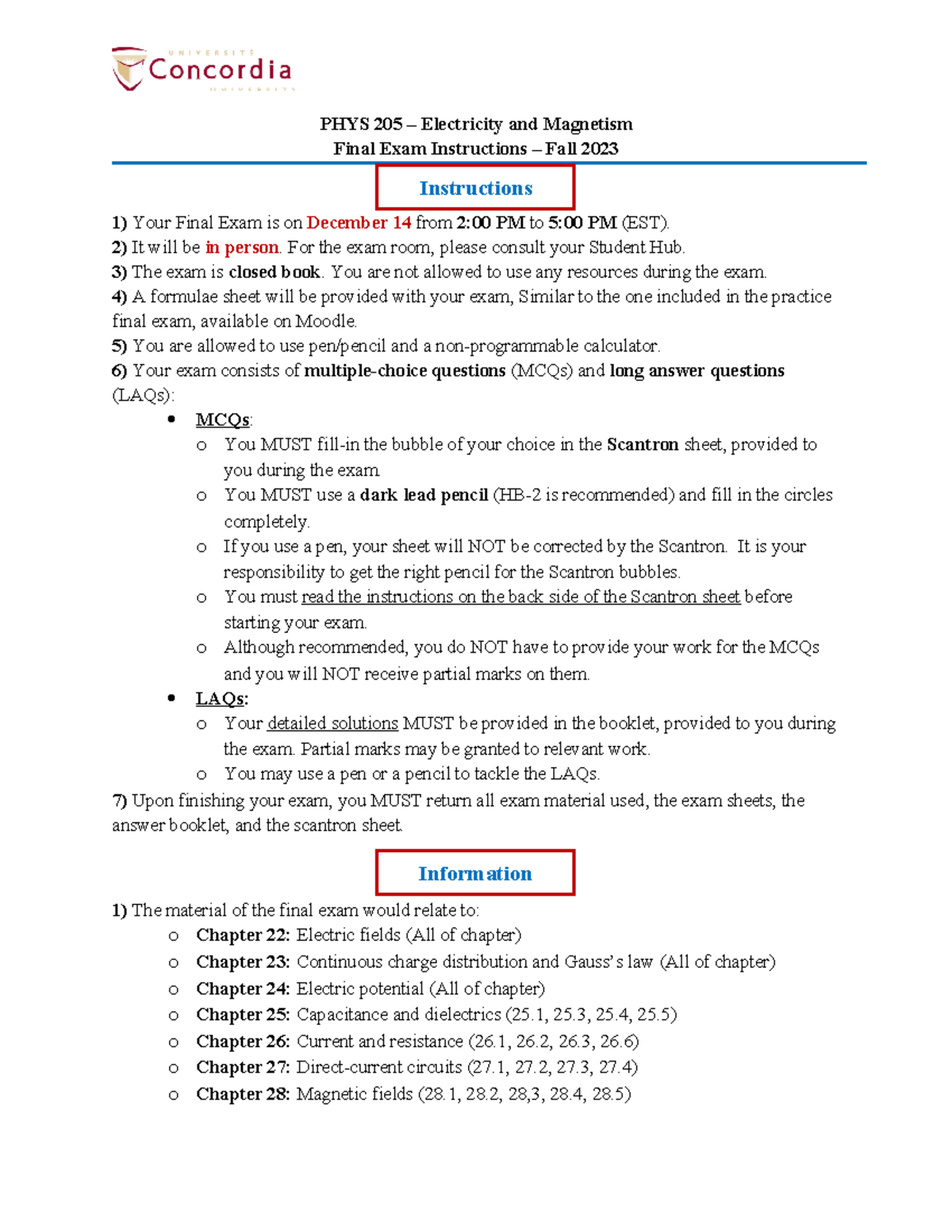 F23-PHYS 205-EC1 - Final Exam Instructions - PHYS 205 – Electricity And ...