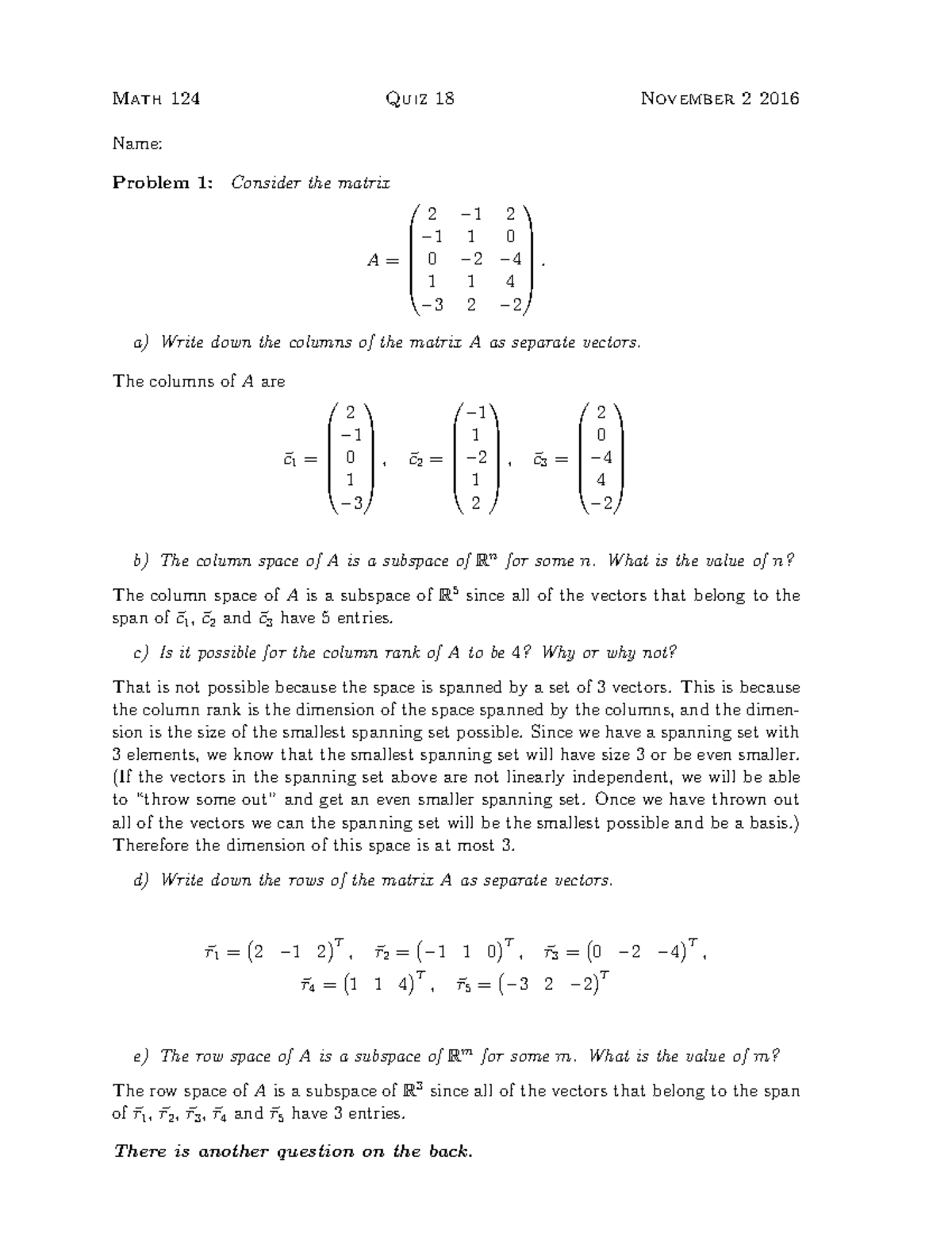 MATH124 2016-2017 Quiz 18 - Questions & Answers - Math 124 Quiz 18 ...