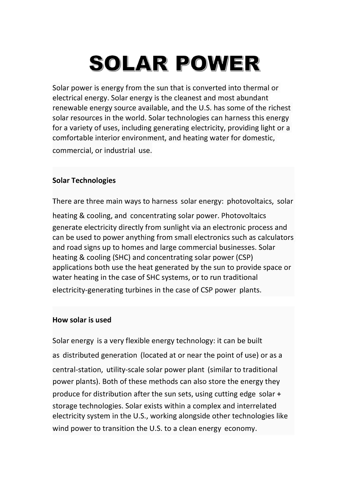 Solar Power - Lecture notes - Solar power is energy from the sun that ...