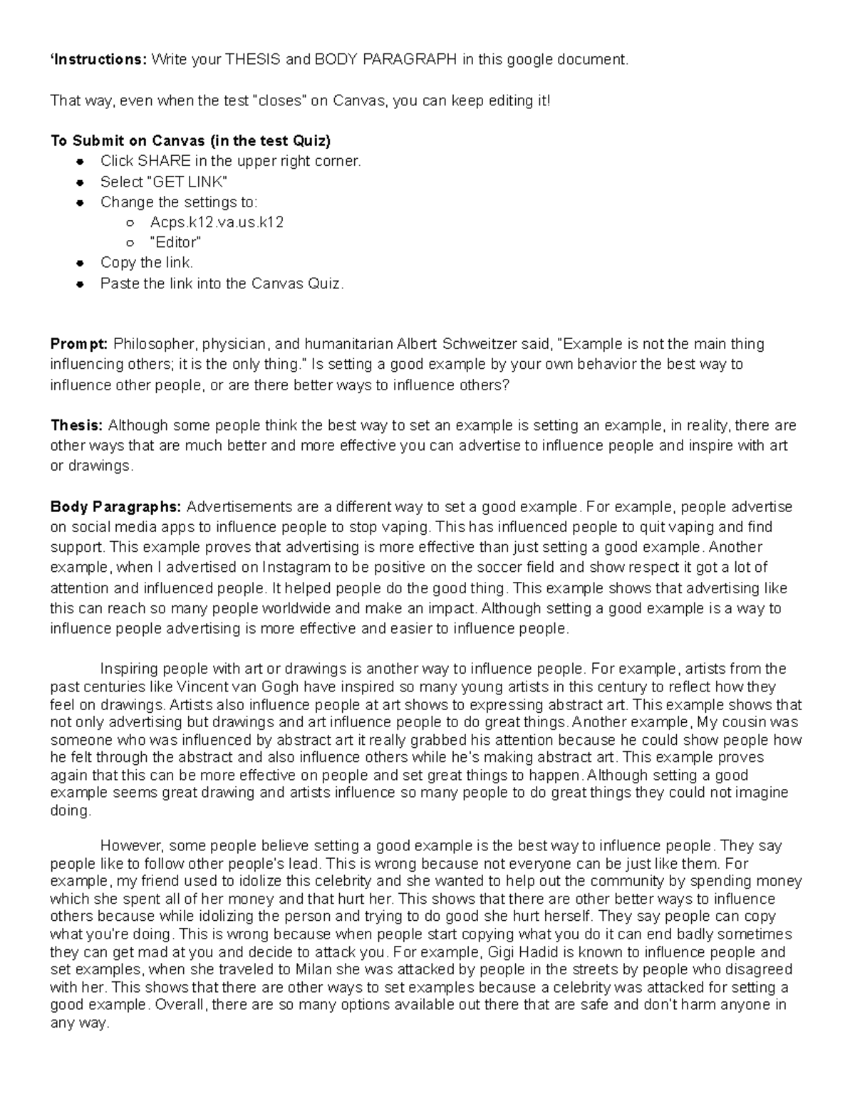 influence essay structure