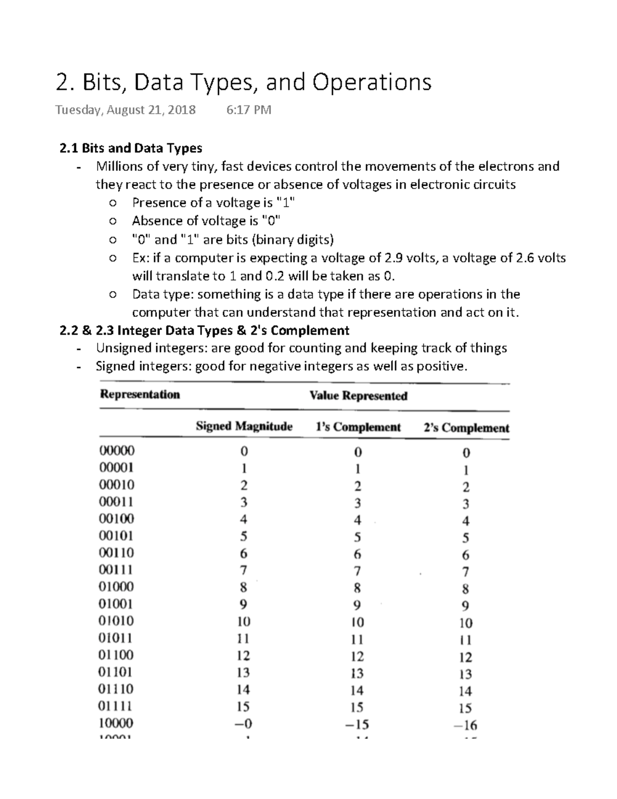 2. Bits, Data Types, and Operations 2. Bits, Data Types, and