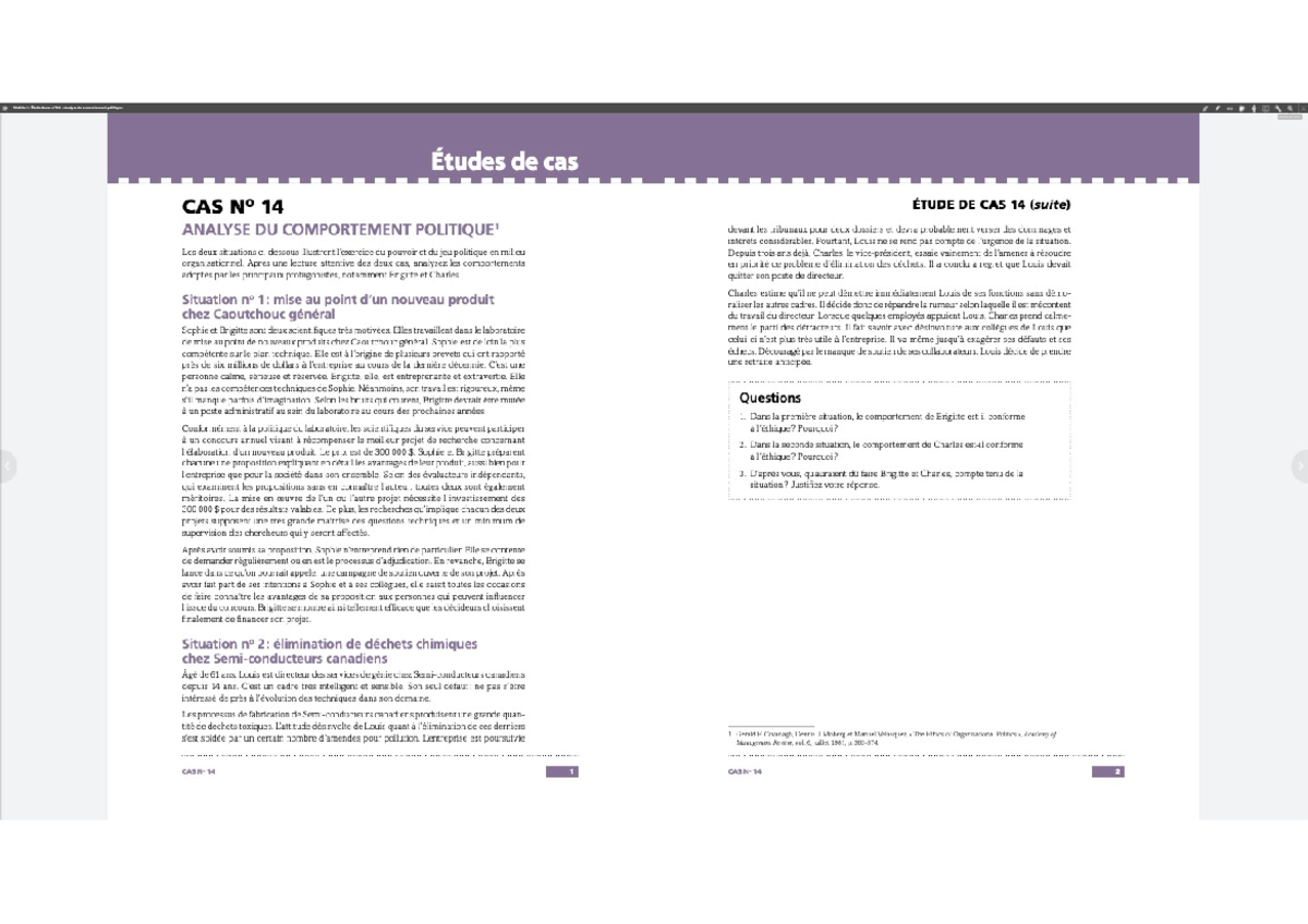 Etude de cas 14 et Corrigé des exercices comportement organisationnel