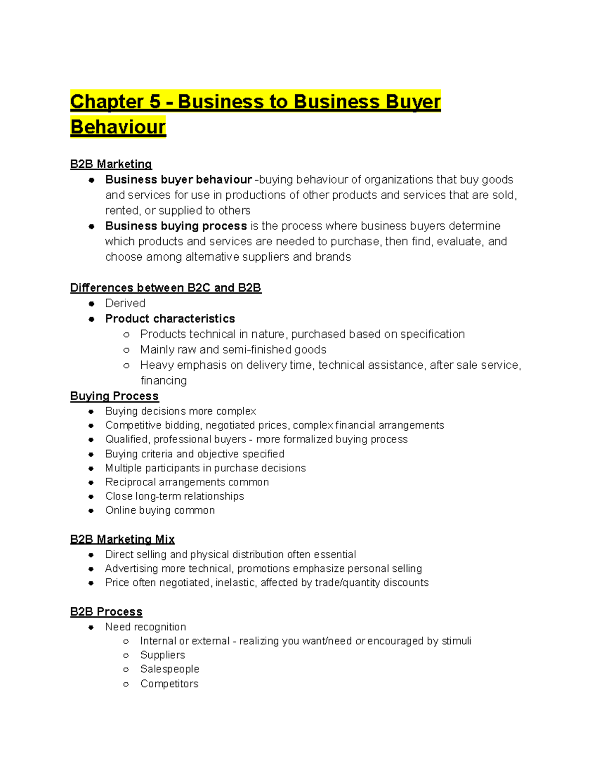 MOS2320 chapter 5 textbook notes - Chapter 5 - Business to Business ...