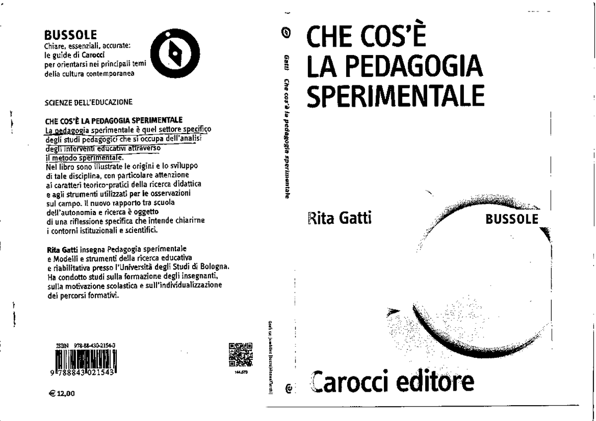 Pedagogia sperimentale Gatti - Scienze della Formazione Primaria - Studocu