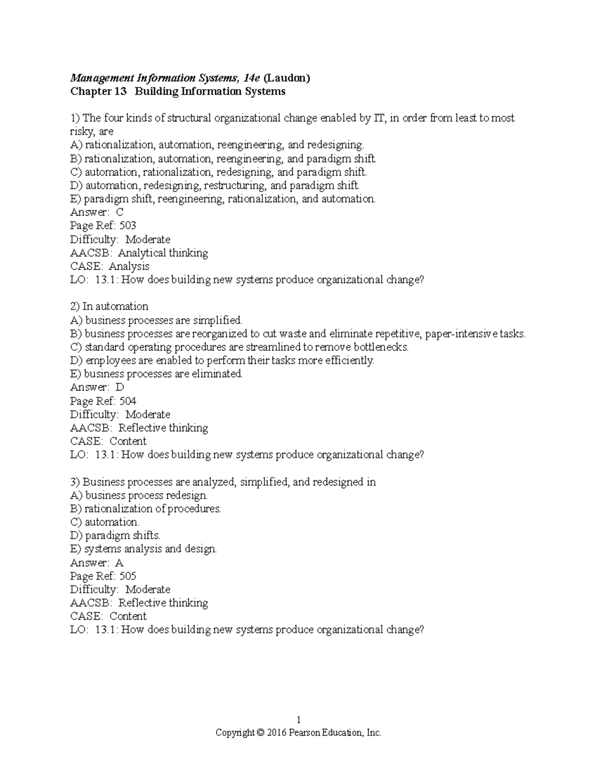 Chapter 13-TestBank - Management Information Systems, 14e (Laudon ...