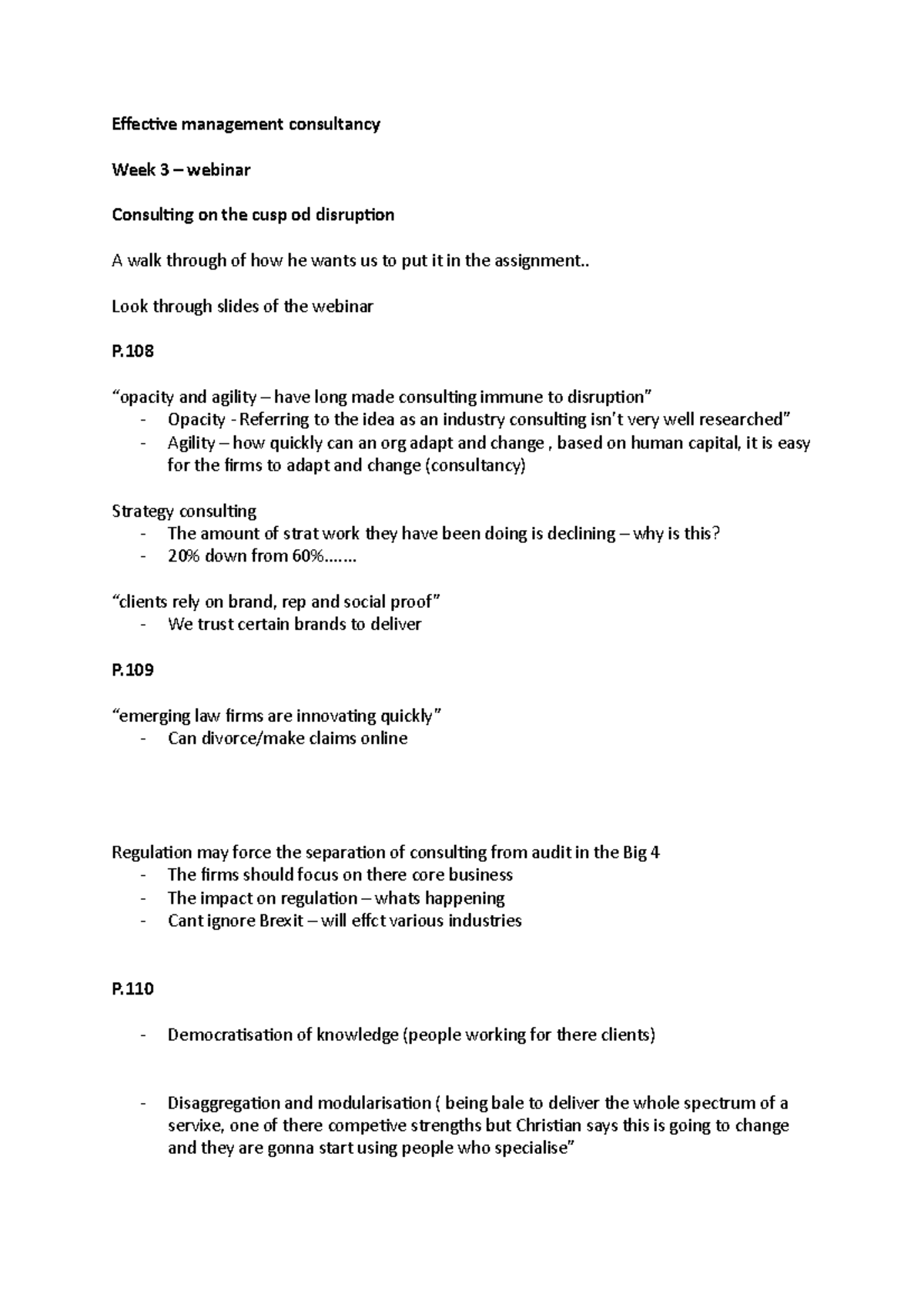 Week 3 - webinar - lecture notes - Effective management consultancy ...