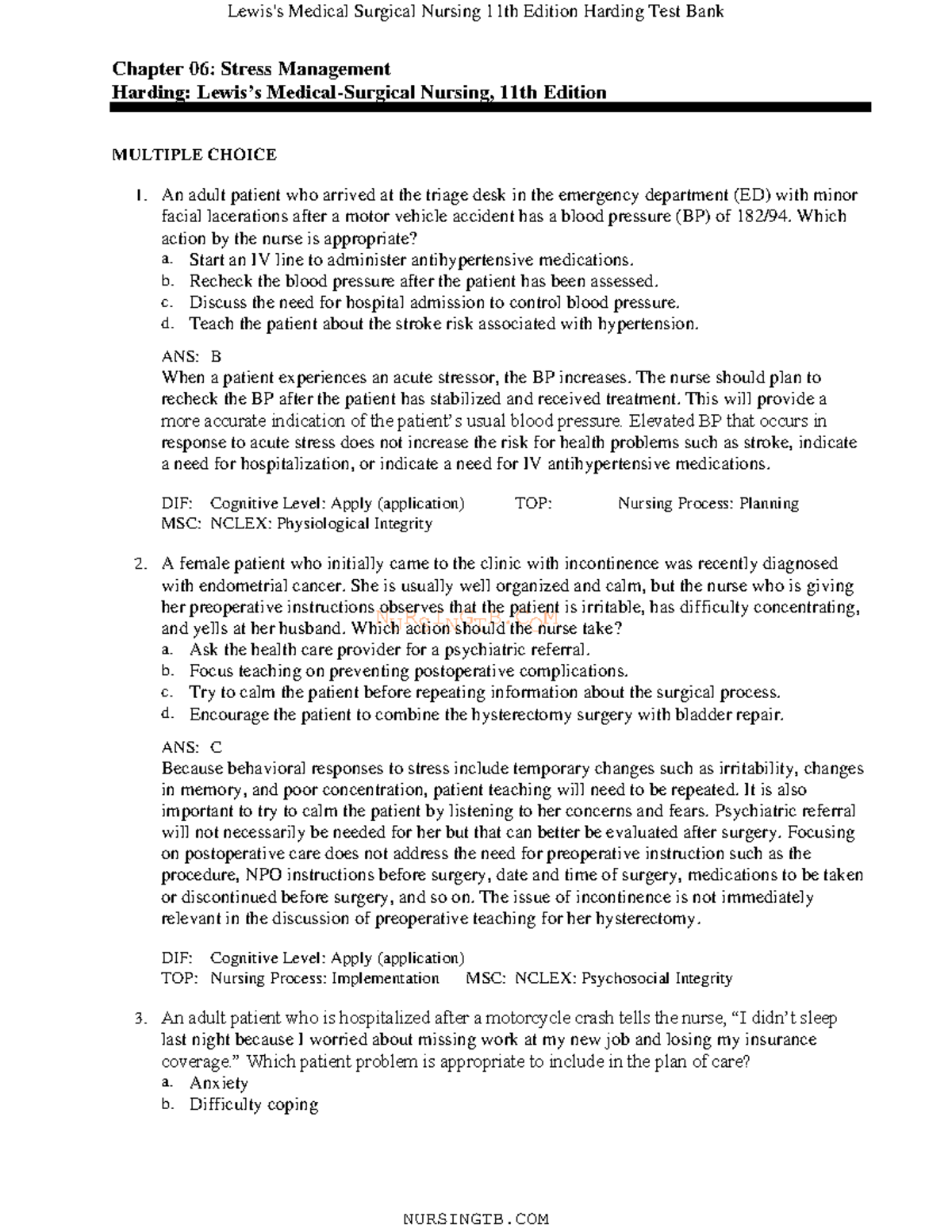 06 - NURSINGTB Chapter 06: Stress Management Harding: Lewis’s Medical ...