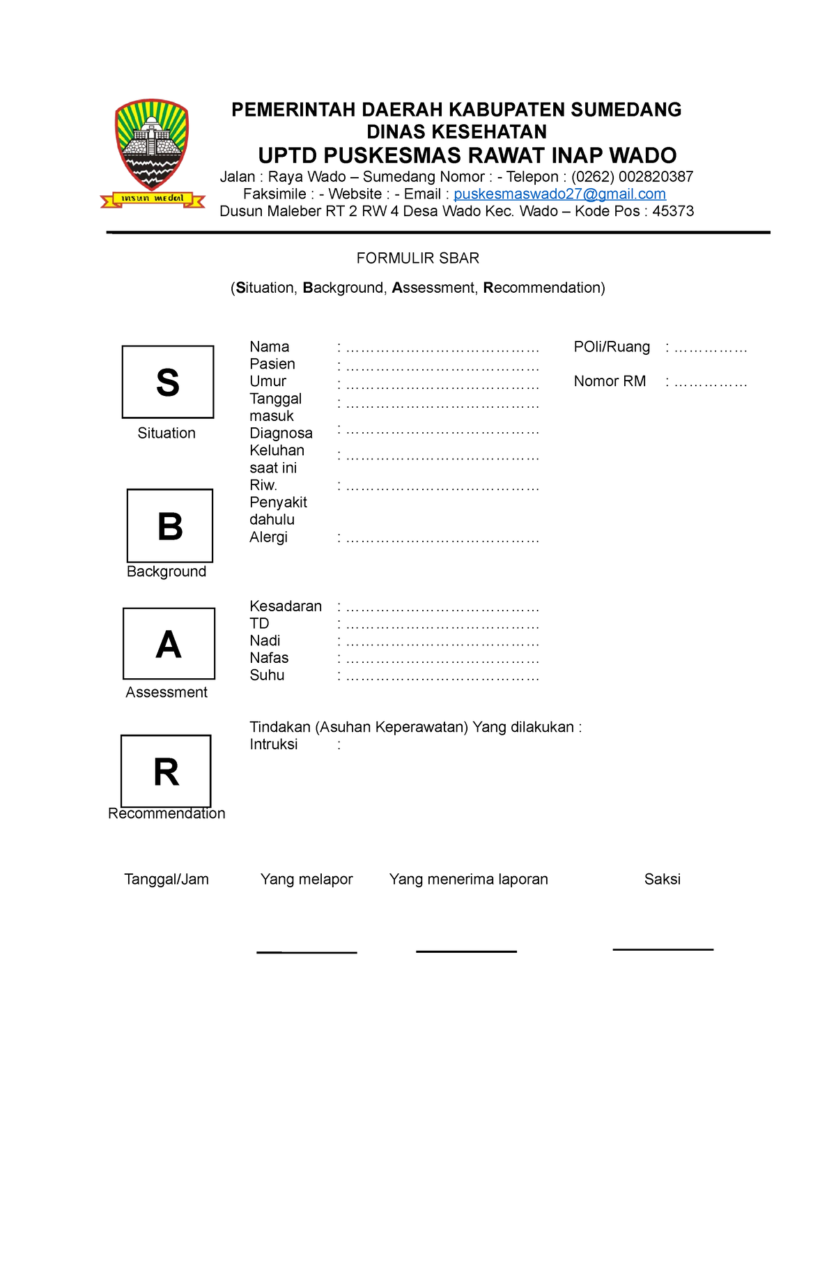 Formulir SBAR - SBAR KOMUNIKASI - PEMERINTAH DAERAH KABUPATEN SUMEDANG ...