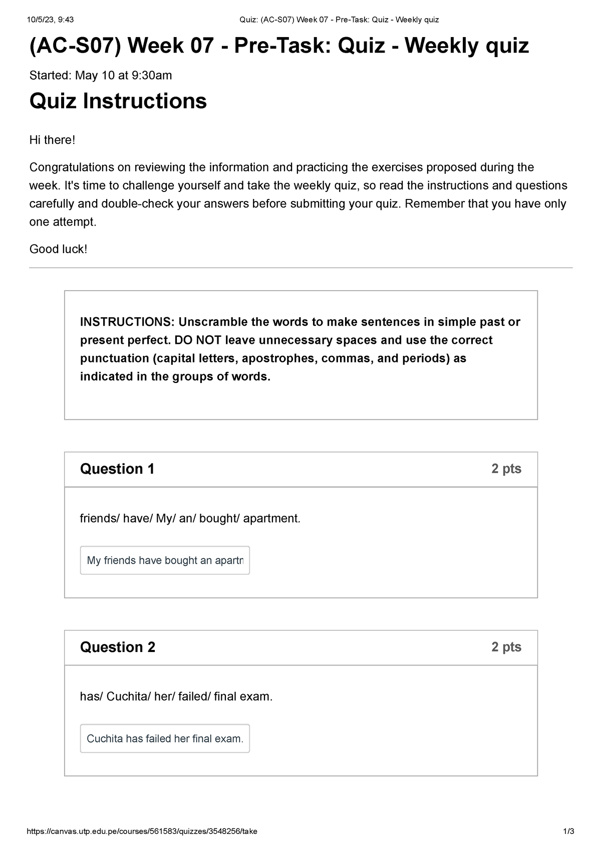 Quiz (AC-S07) Week 07 - Pre-Task Quiz - Weekly Quiz - Utp.edu/courses ...