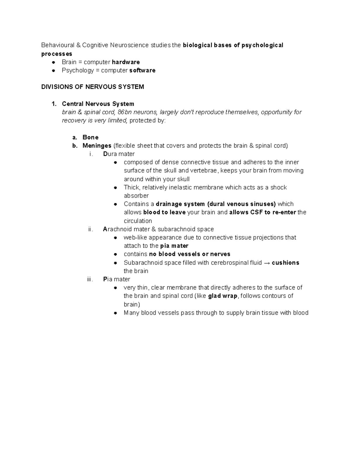 Neuroscience Summary - Behavioural & Cognitive Neuroscience Studies The ...