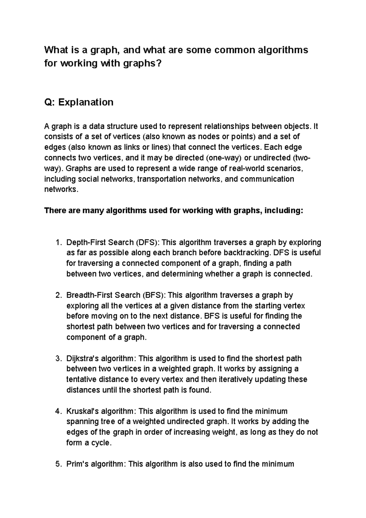 What is a graph, and what are some common algorithms for working with ...