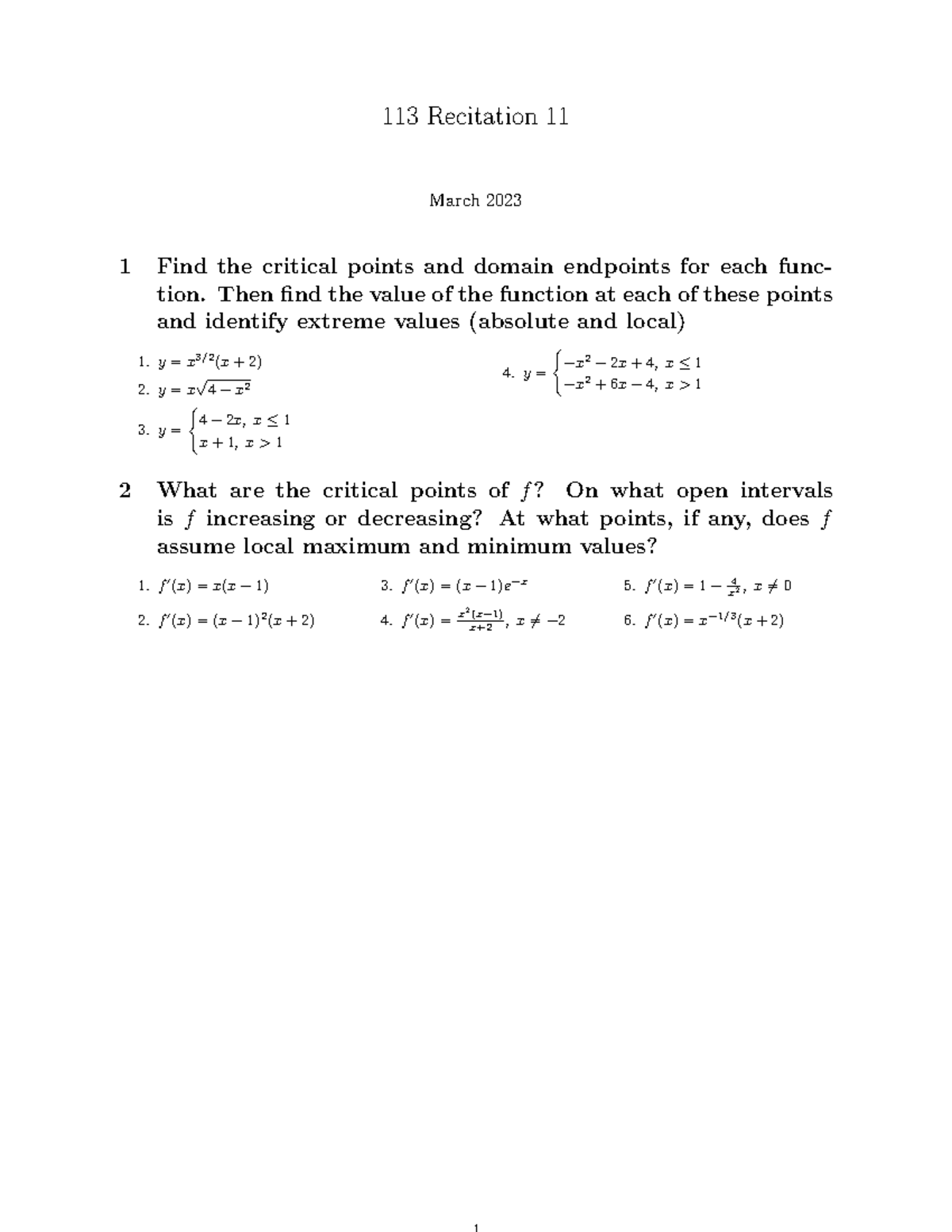 113 Recitation 11 - Summer Eldridge - 113 Recitation 11 March 2023 1 ...