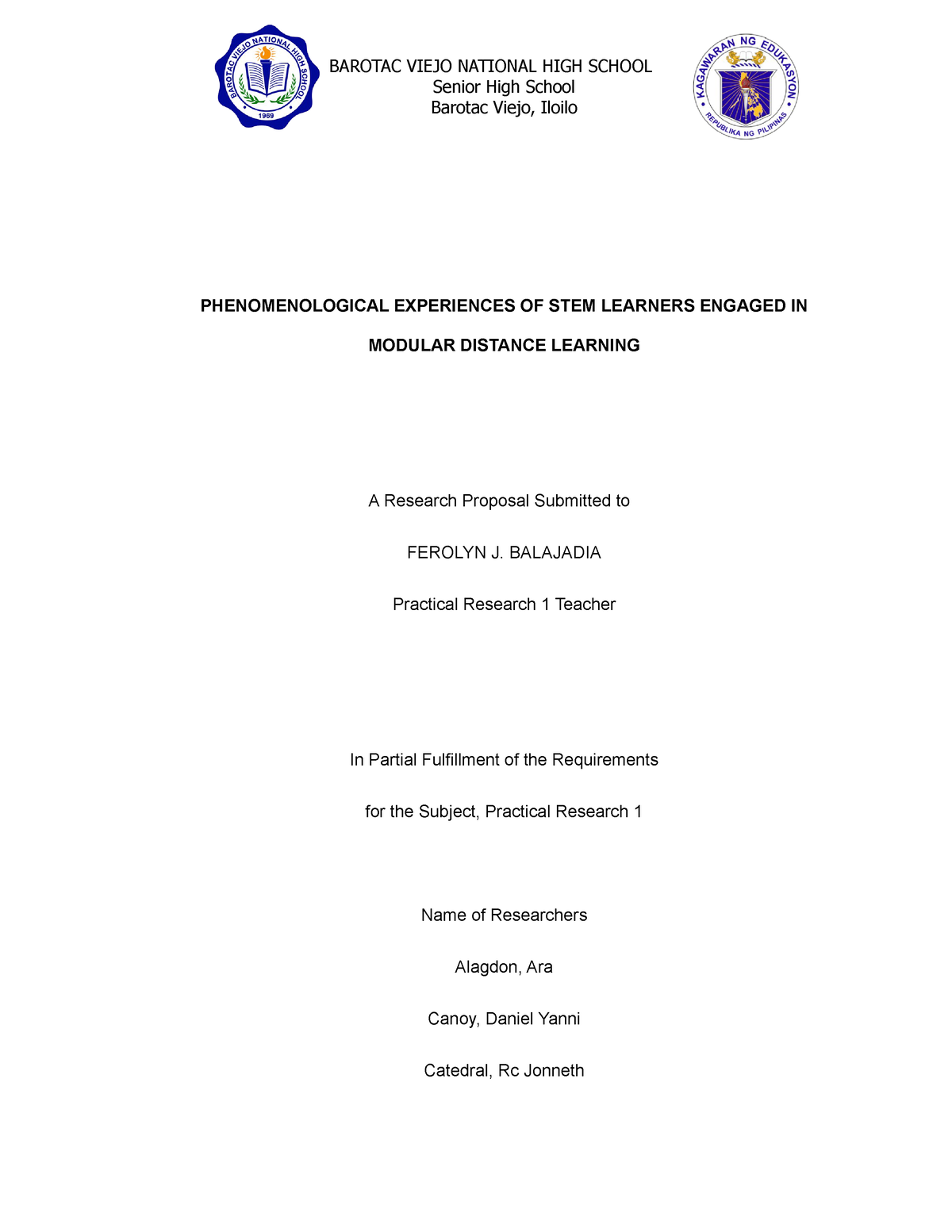 phenomenological research title examples for students