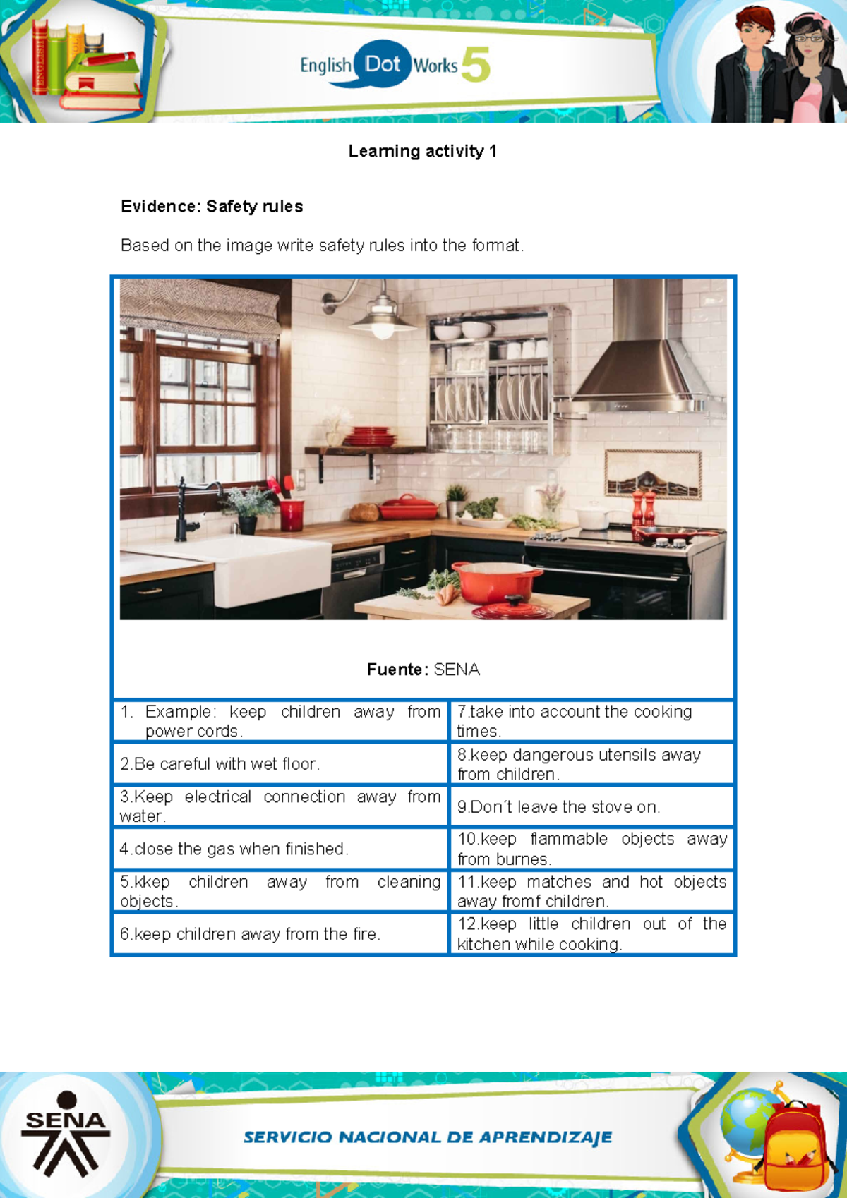 Evidence Safety rules Learning activity 1 Evidence Safety rules