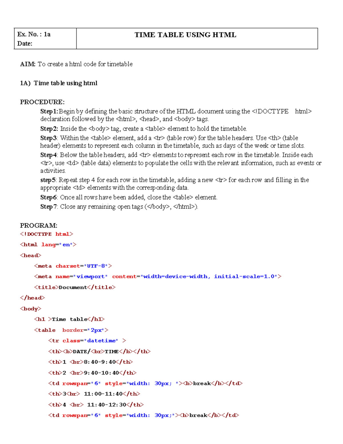Mohan M K IT student - WE Lab Manual-Students - Ex. No. : 1a Date: TIME ...