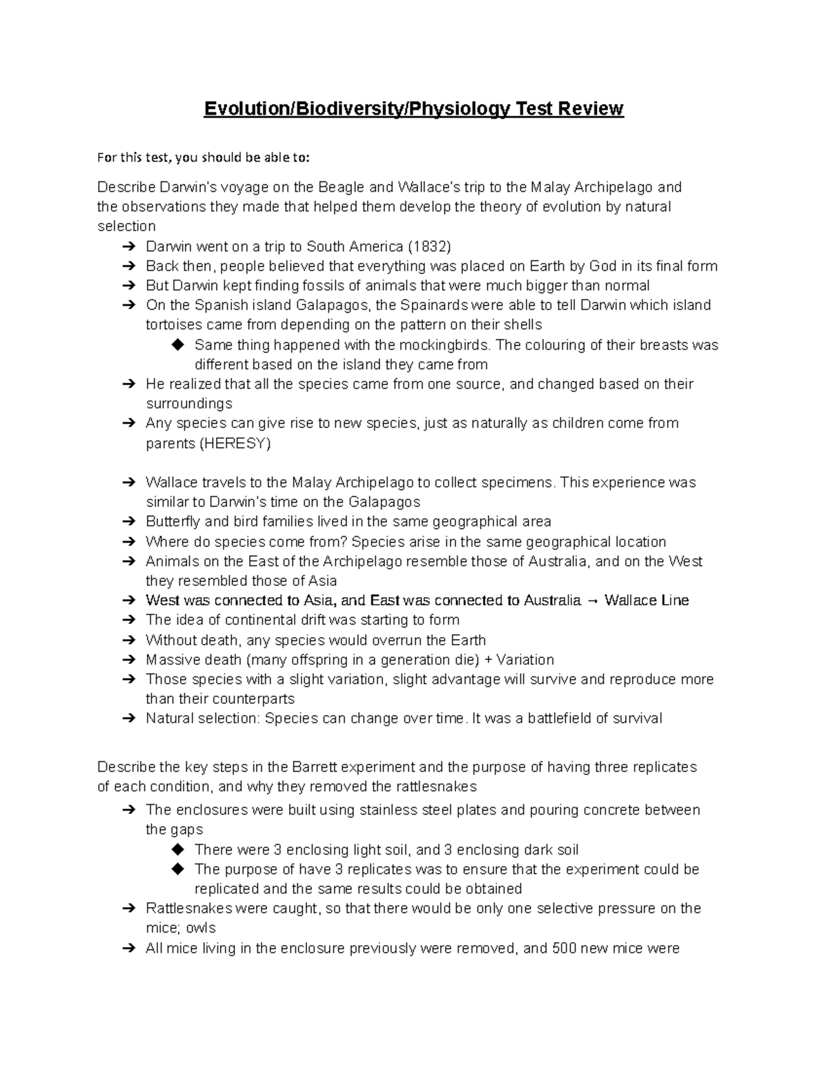 Evolution Biodiversity Physiology Assignment - Evolution/Biodiversity ...