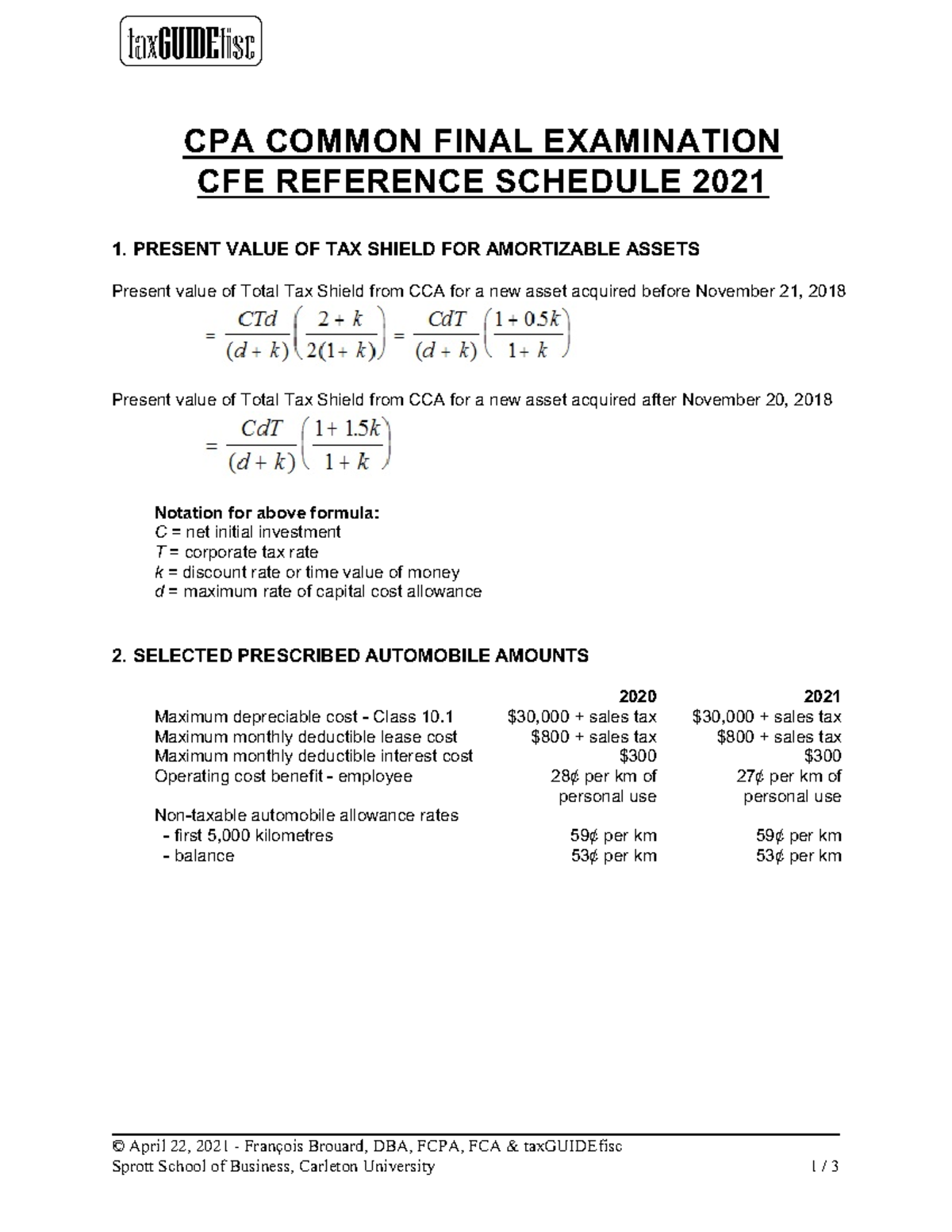 2021 CFE Tax Reference Schedule CPA COMMON FINAL EXAMINATION CFE