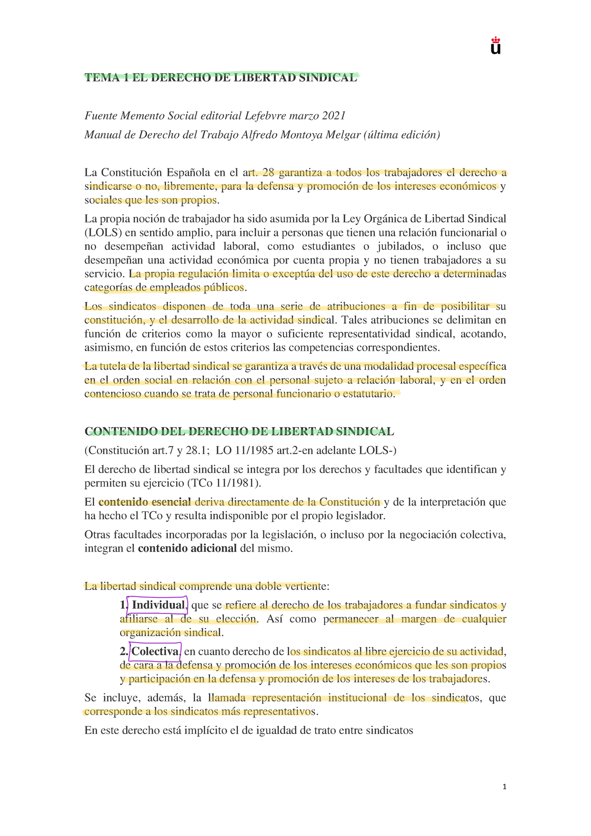 TEMA 1 EL Derecho DE Libertad Sindical - TEMA 1 EL DERECHO DE LIBERTAD ...