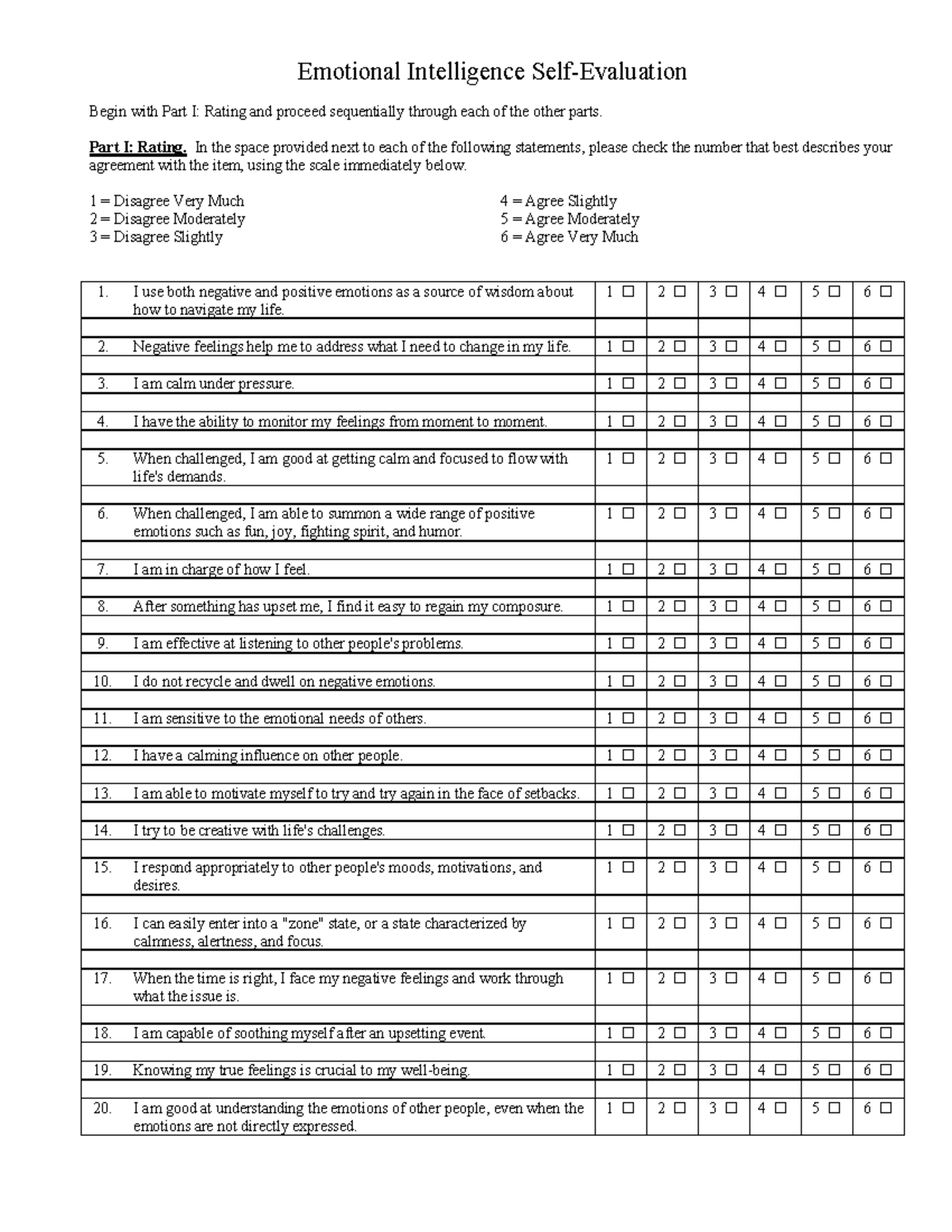 Emotional intelligence self-evaluation - Emotional Intelligence Self ...