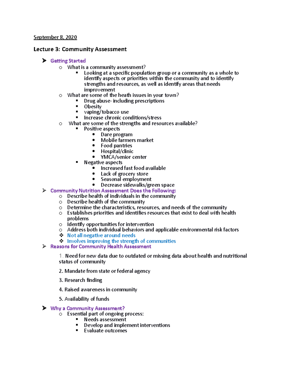 Lecture 3- Community Assessment - September 8, 2020 Lecture 3 ...