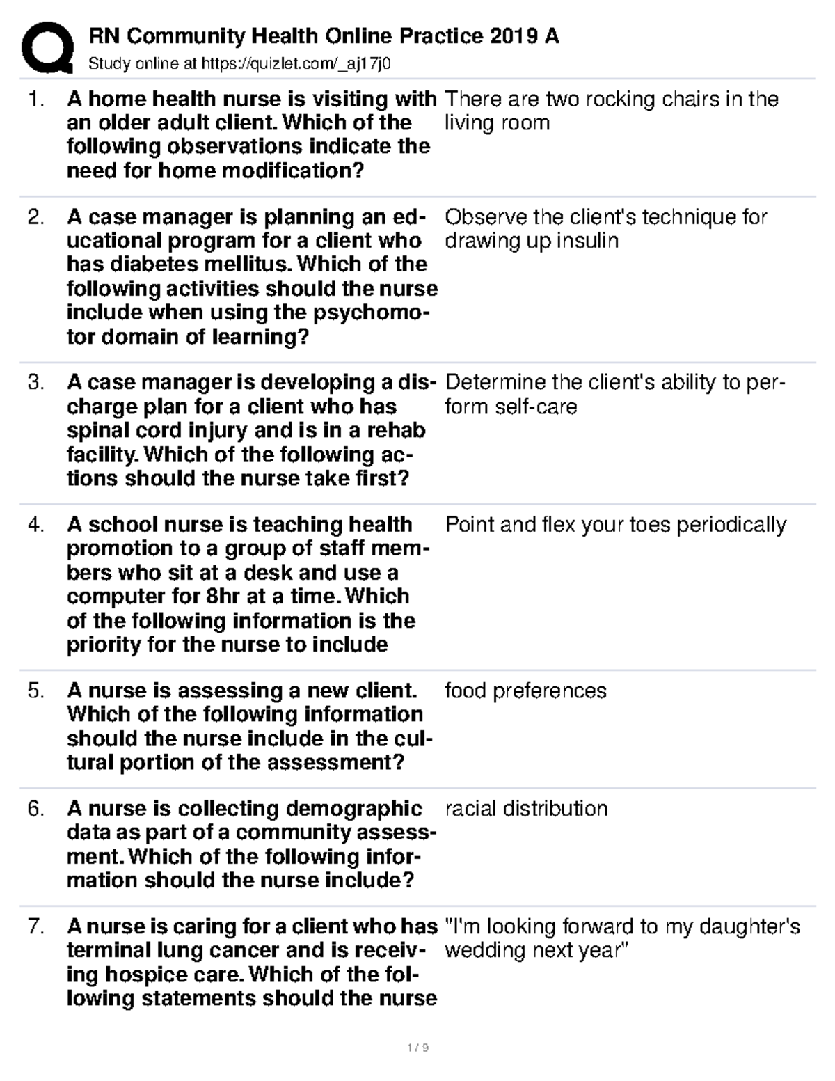 RN Community Health Online Practice 2019 A Study online at quizlet