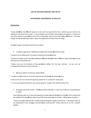 Law of Trusts and Equitable Remedies: Workshop introduction - Remedies ...