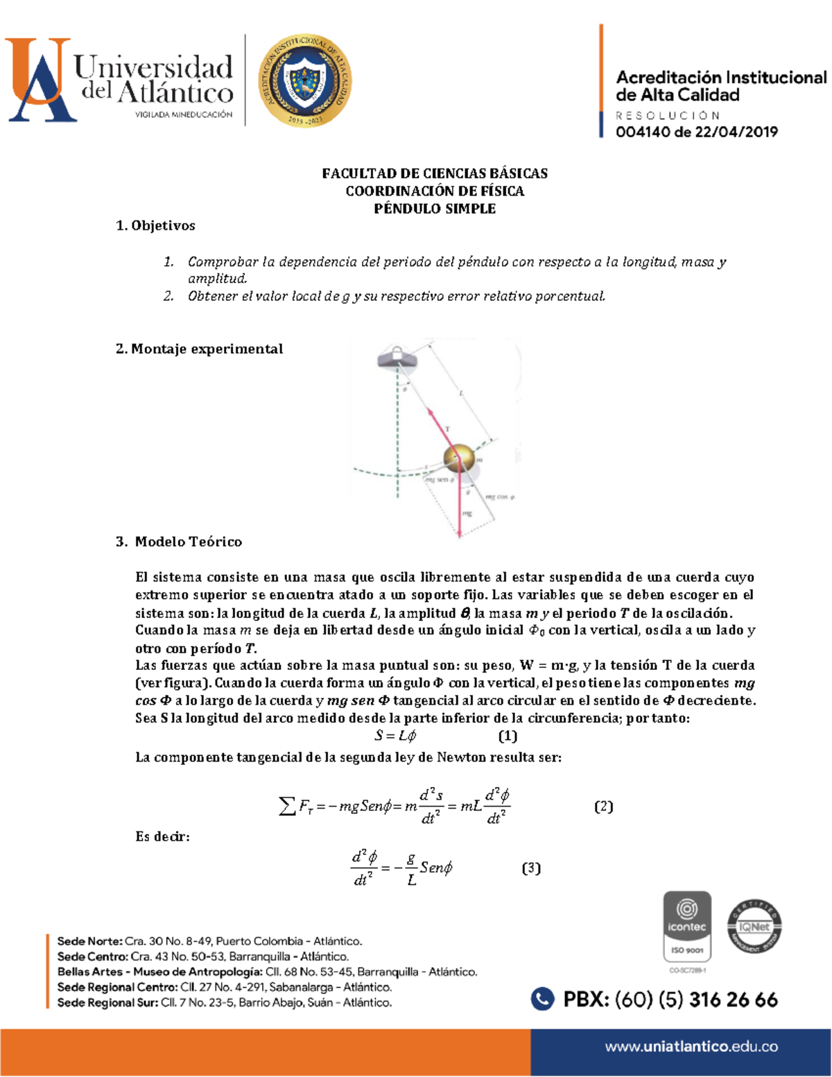 PÉ Ndulo Simple - FACULTAD DE CIENCIAS BÁSICAS COORDINACIÓN DE FÍSICA ...