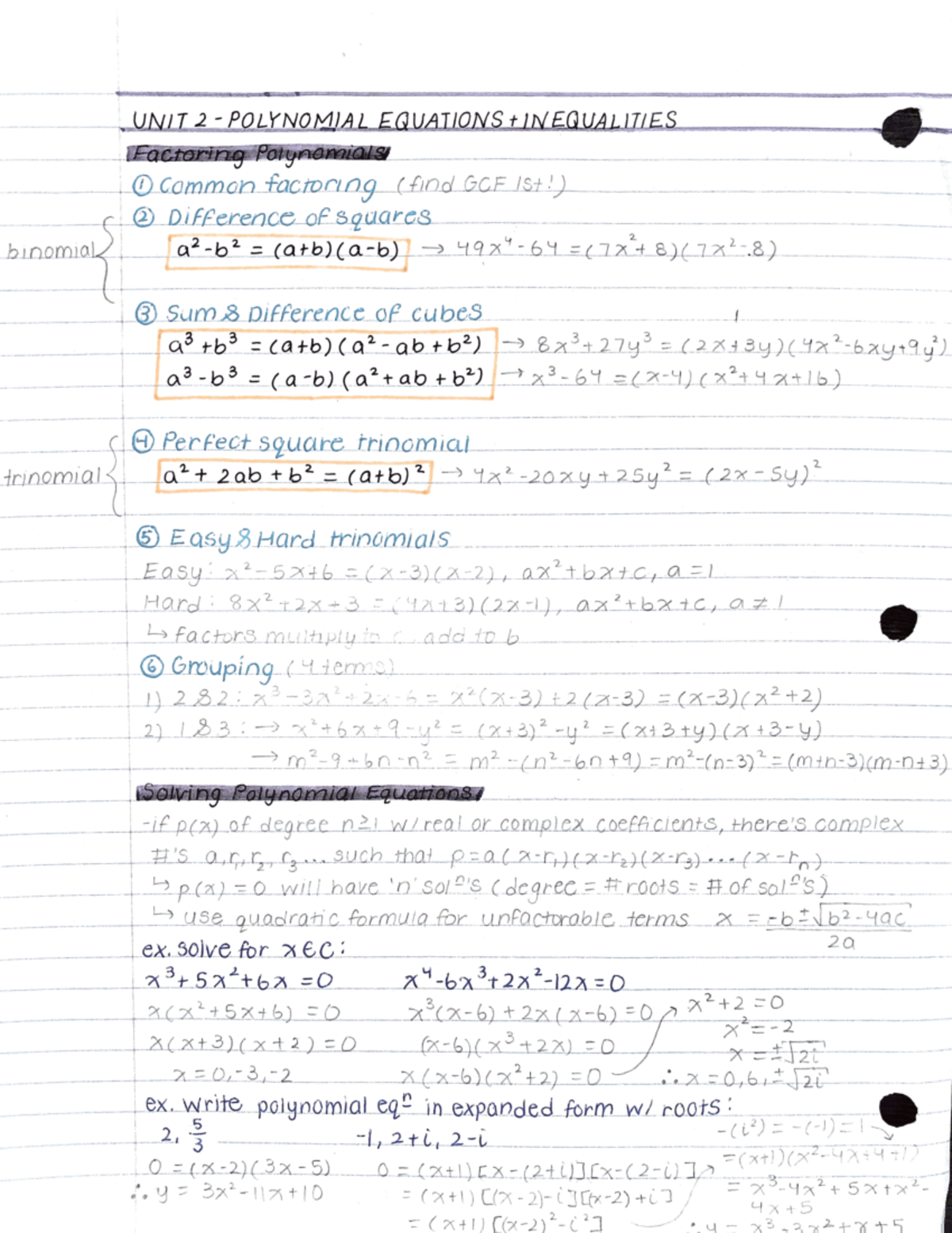 Advanced Functions Unit 2 Polynomial Equations & Inequalities Notes ...