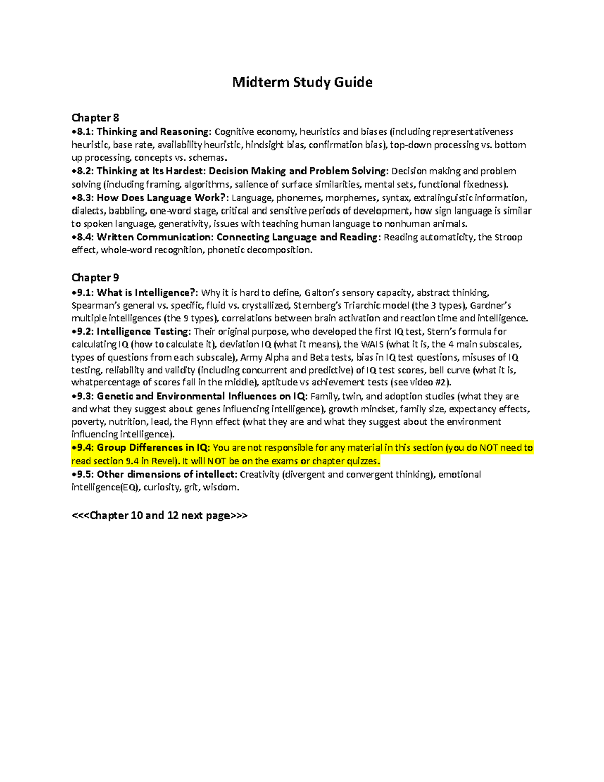 Midterm Study Guide 2024 - Midterm Study Guide Chapter 8 • 8: Thinking ...