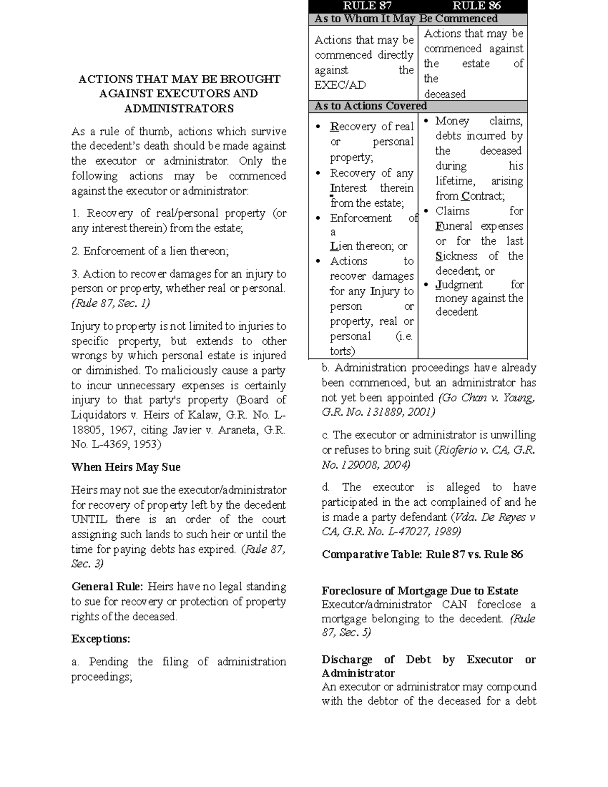 RULE 87 - LECTURE NOTE - ACTIONS THAT MAY BE BROUGHT AGAINST EXECUTORS ...