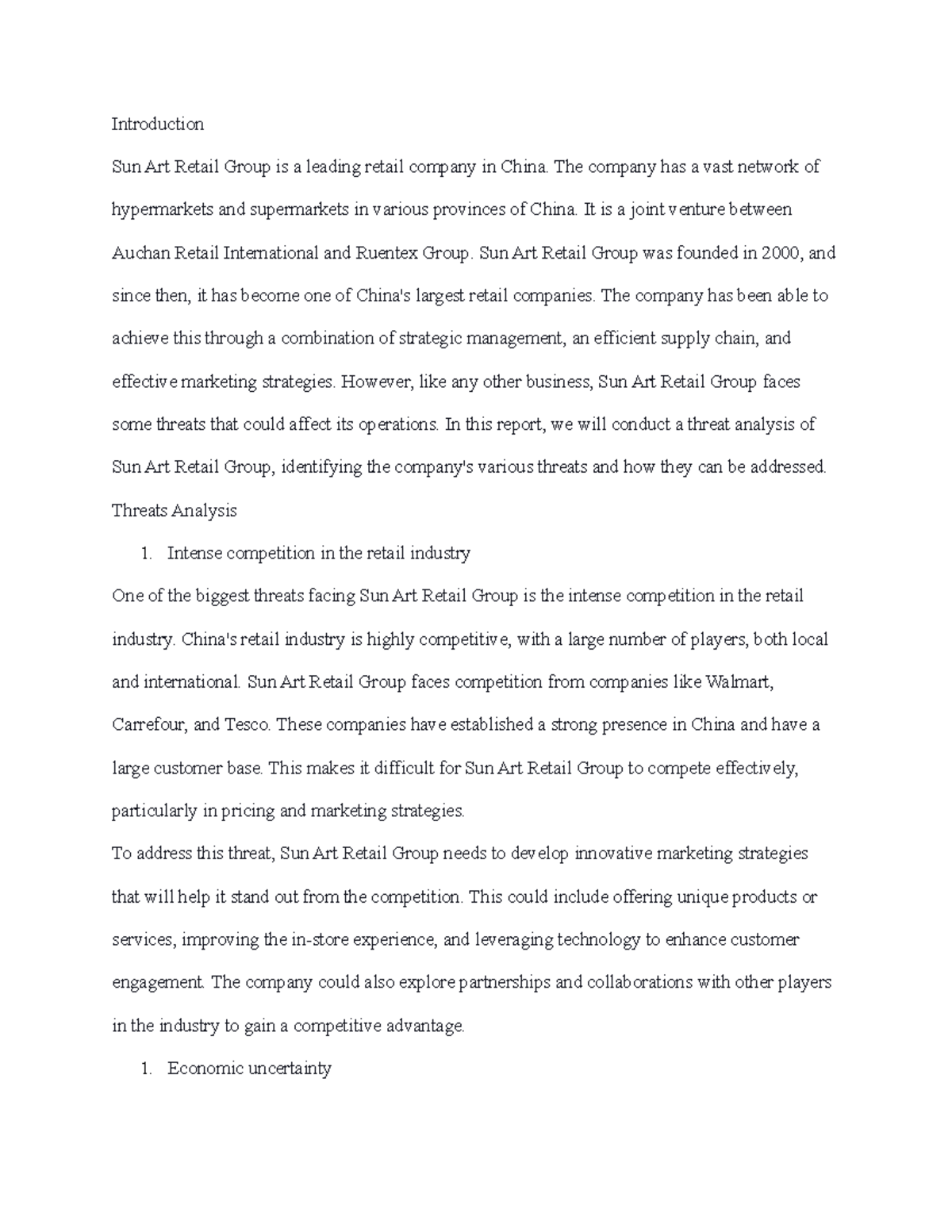 Sun Art Retail Group 43 - Introduction Sun Art Retail Group is a ...