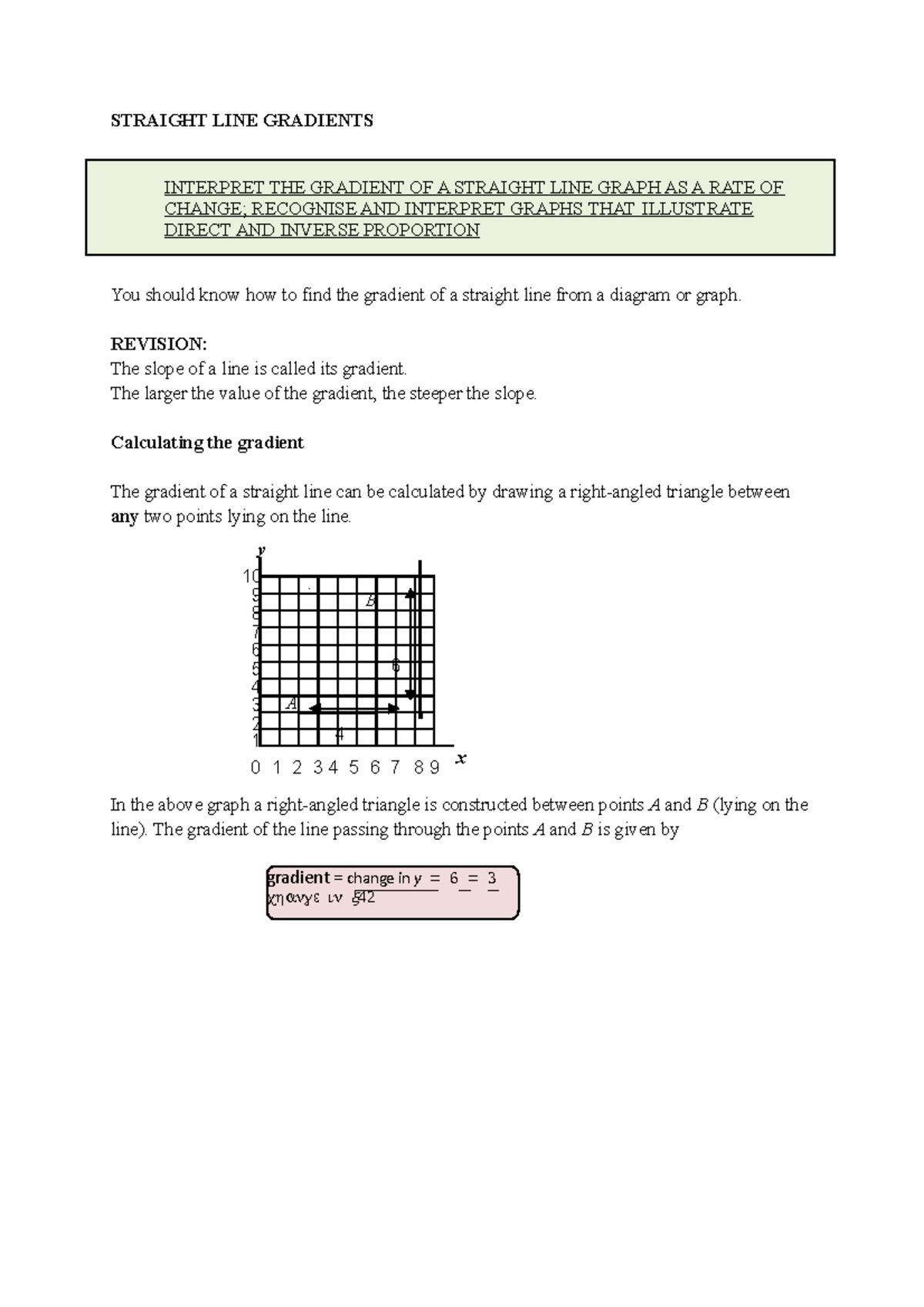 Gradients-Straight Lines - WS 3 - gradient = change in y 6 3 change in ...