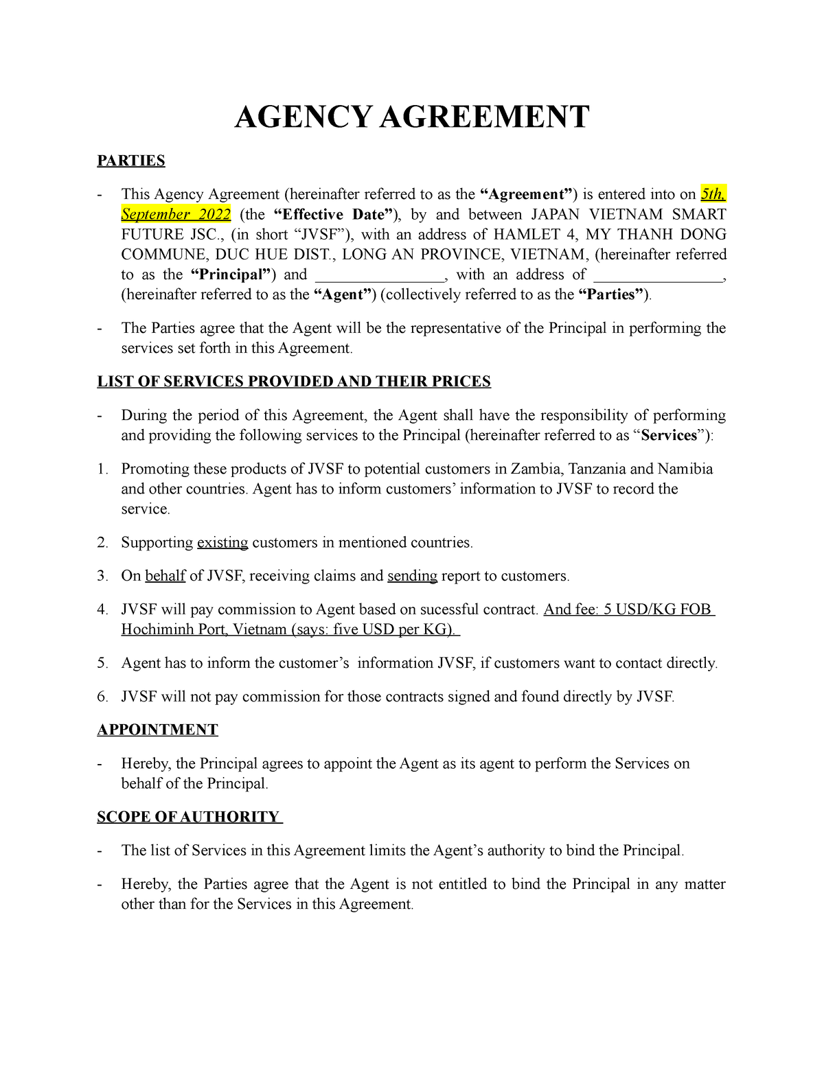 Agency-Agreement-Draft - AGENCY AGREEMENT PARTIES This Agency Agreement ...