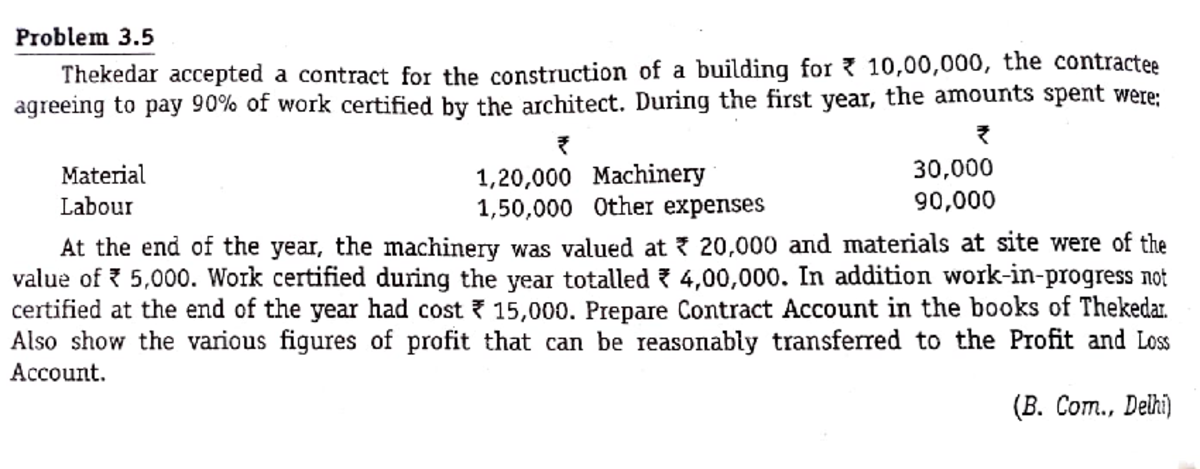 Contact Costing Questions - Thekedar accepted a contract for the ...
