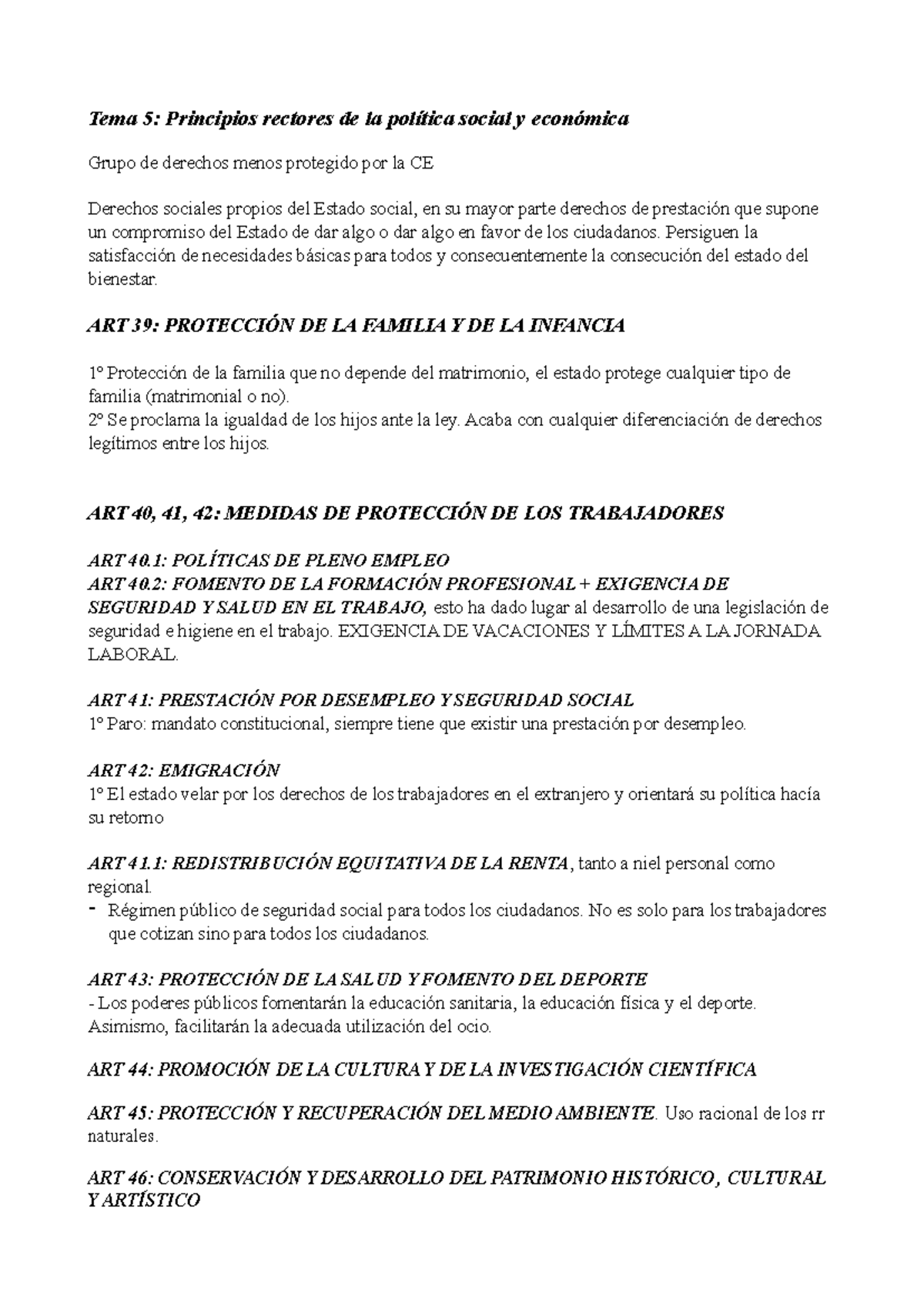 Tema 5 - Apuntes - Tema 5: Principios rectores de la política social y ...