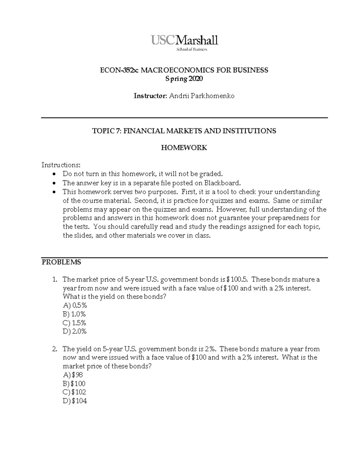 ECON352 Topic 7 Homework - ECON-352x: MACROECONOMICS FOR BUSINESS ...