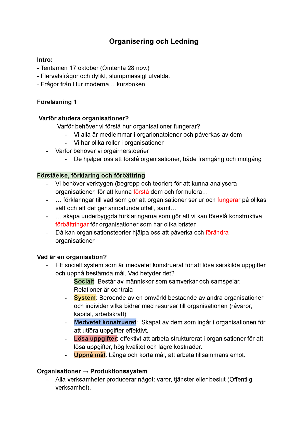 Organisering Och Ledning - Organisering Och Ledning Intro: Tentamen 17 ...