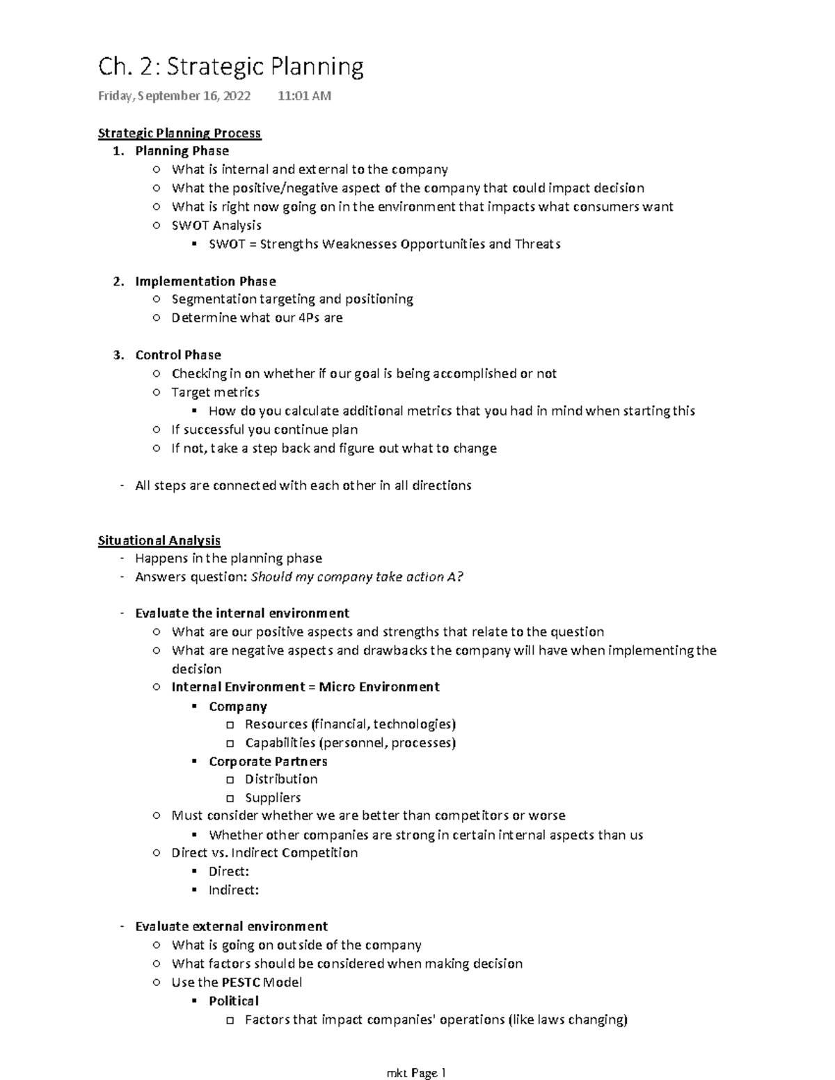 Ch. 2 Strategic Planning - Strategic Planning Process Planning Phase ...