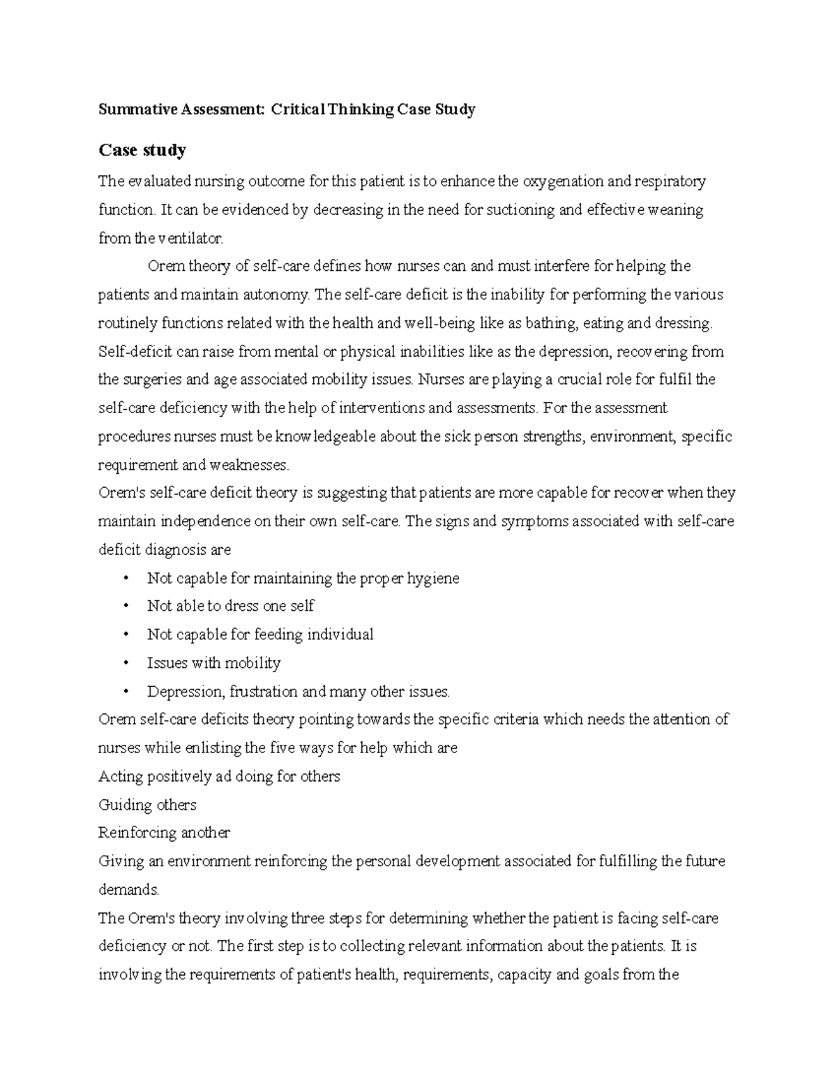 Wk 2 Summative Assessment Critical Thinking Case Study 1 - Summative ...