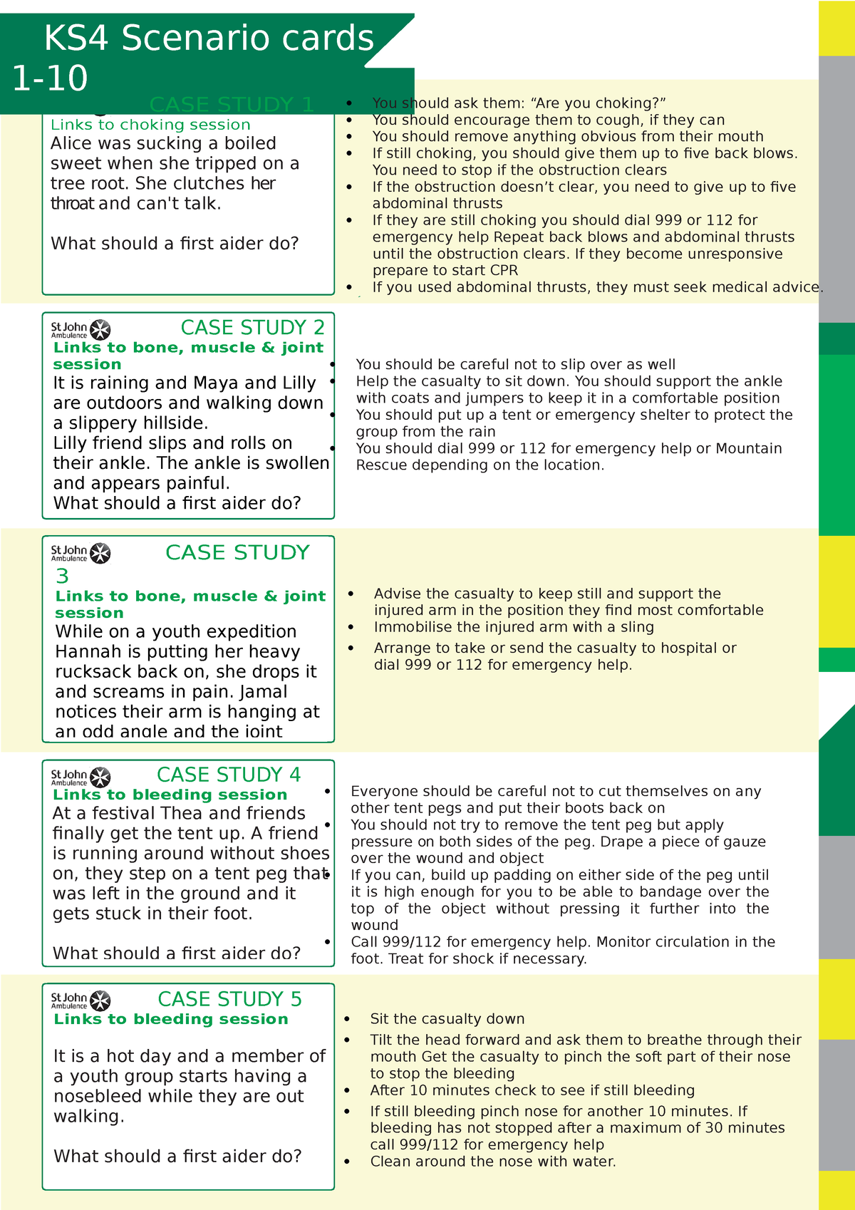 Ks4 case studies first aid scenario card answers general topics KS4