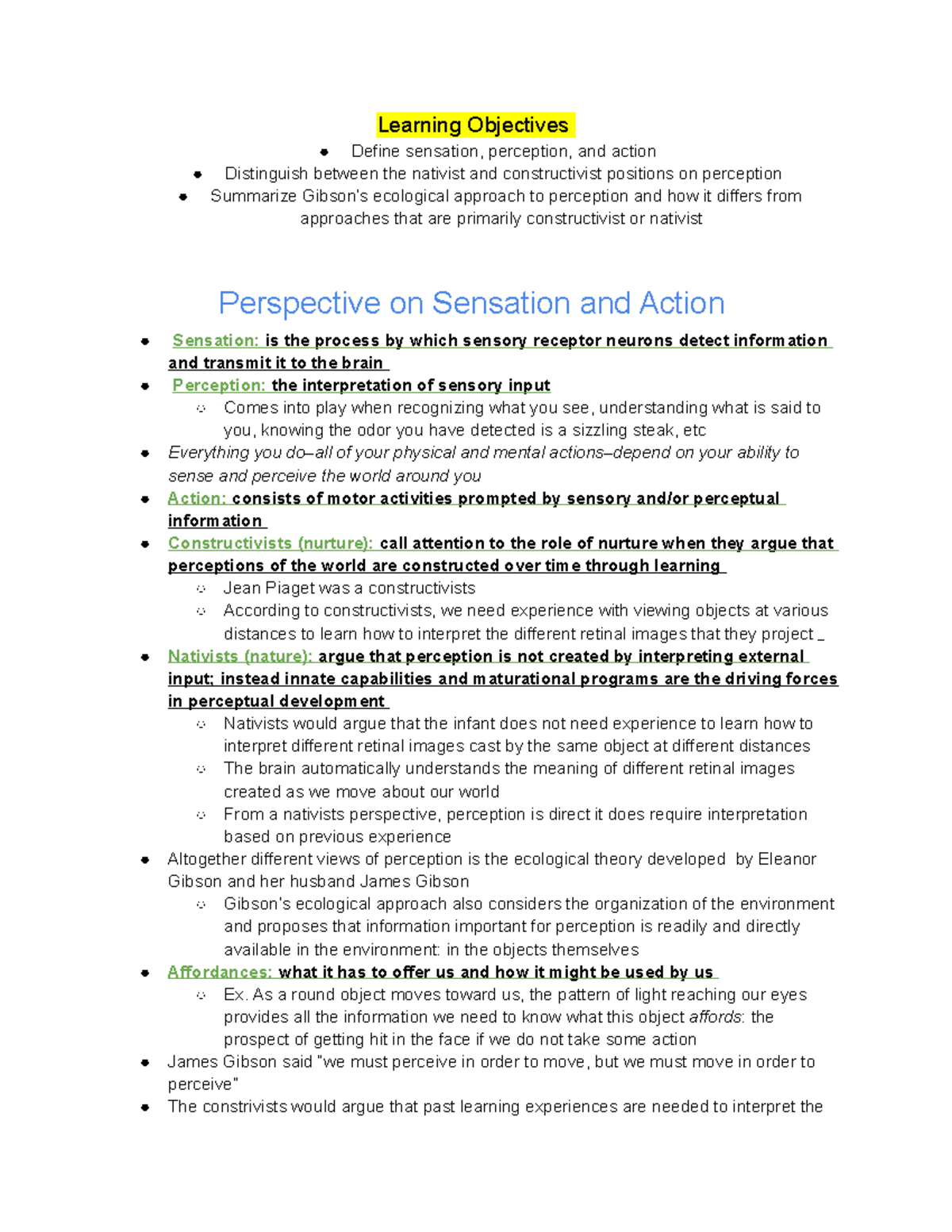 5.1 Perspectives on Sensation and Action - Learning Objectives Define ...
