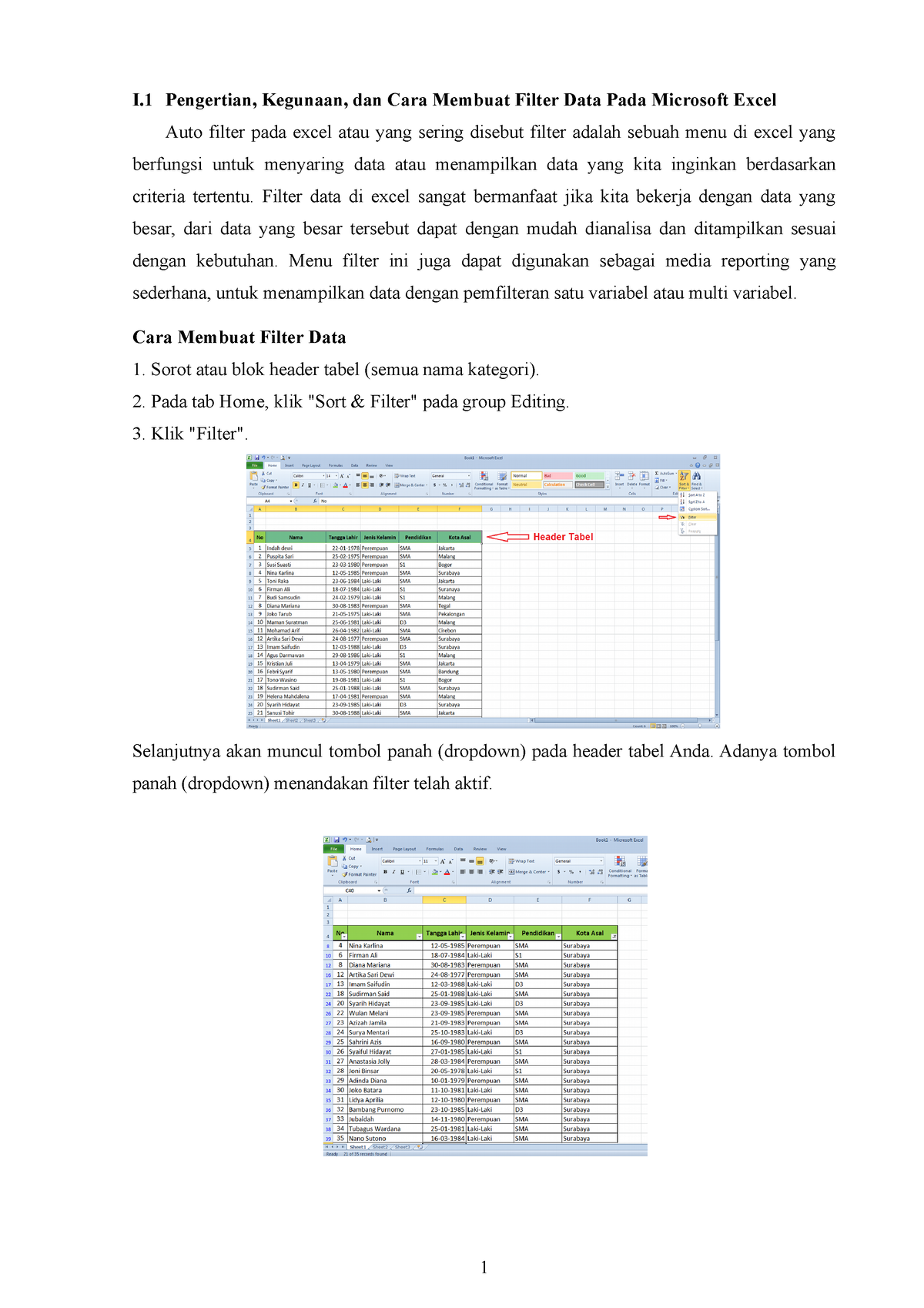 Filter Data Pada Microsoft Excel - Notes - I Pengertian, Kegunaan, Dan ...