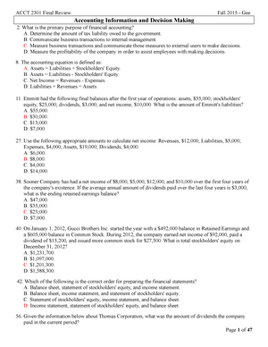 ACCT 2301 F18 Exam 3 Practice Questions - ACCT 2301 Exam 3 Practice ...