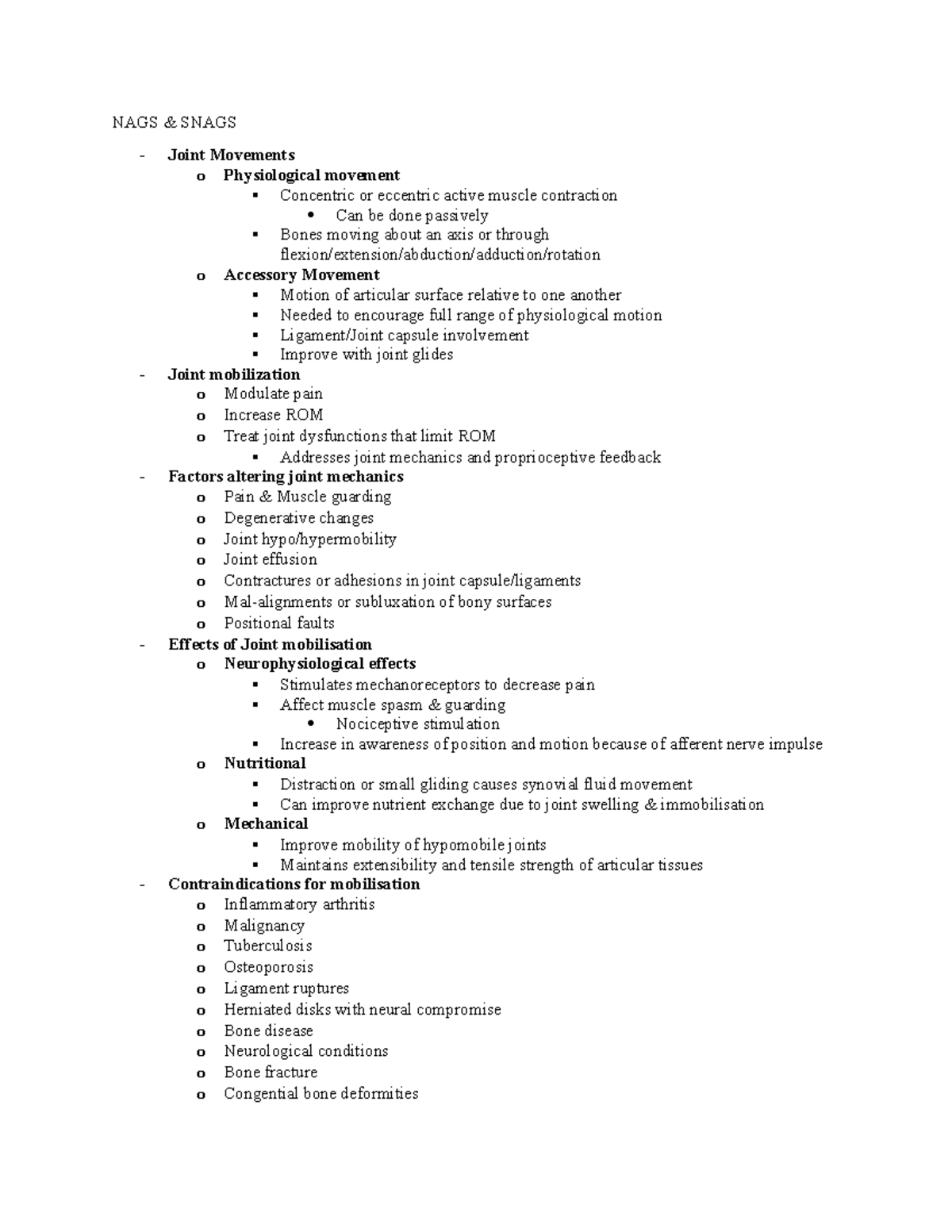 NAGS & Snags NAGS & SNAGS Joint Movements o Physiological movement