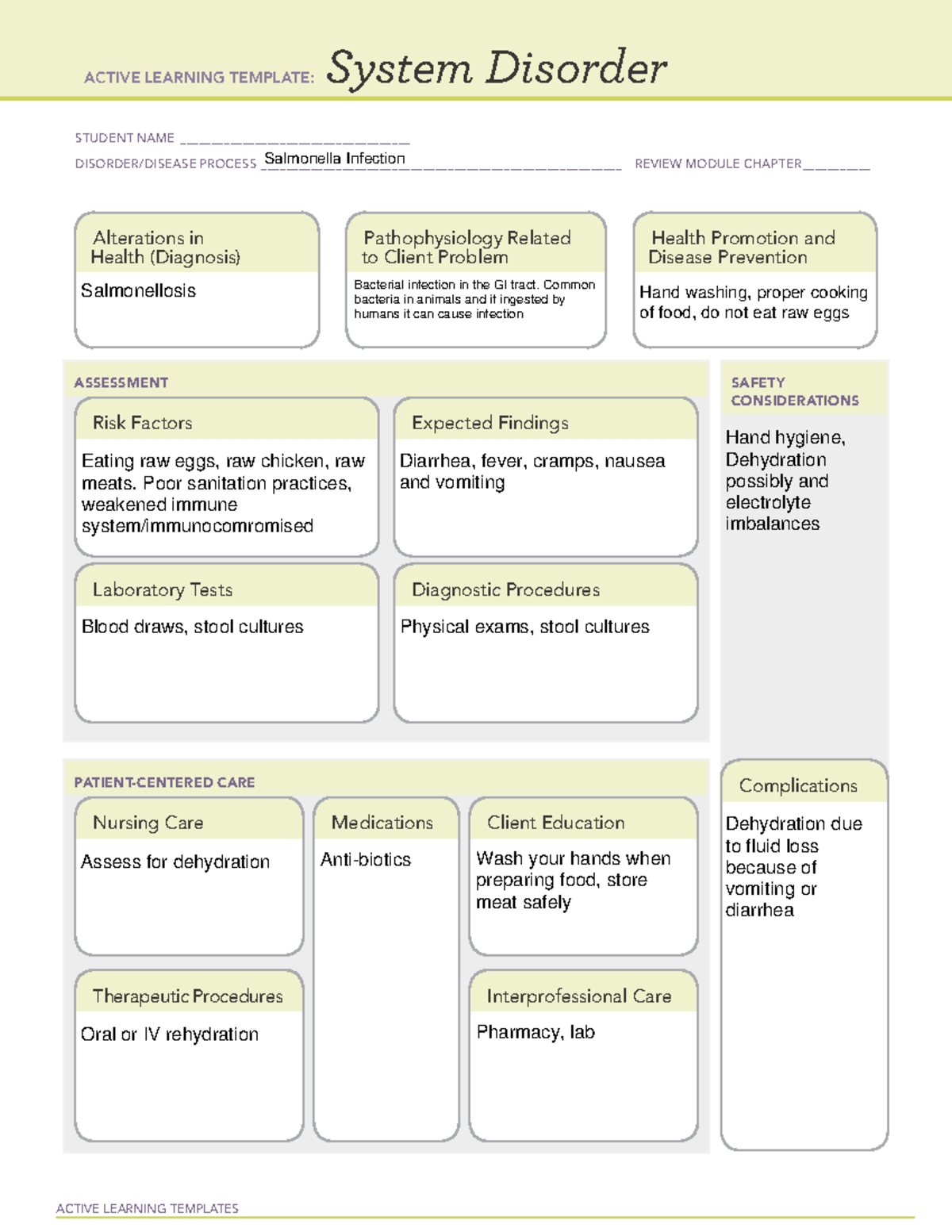 System Disorder Salmonella - ACTIVE LEARNING TEMPLATES System Disorder ...