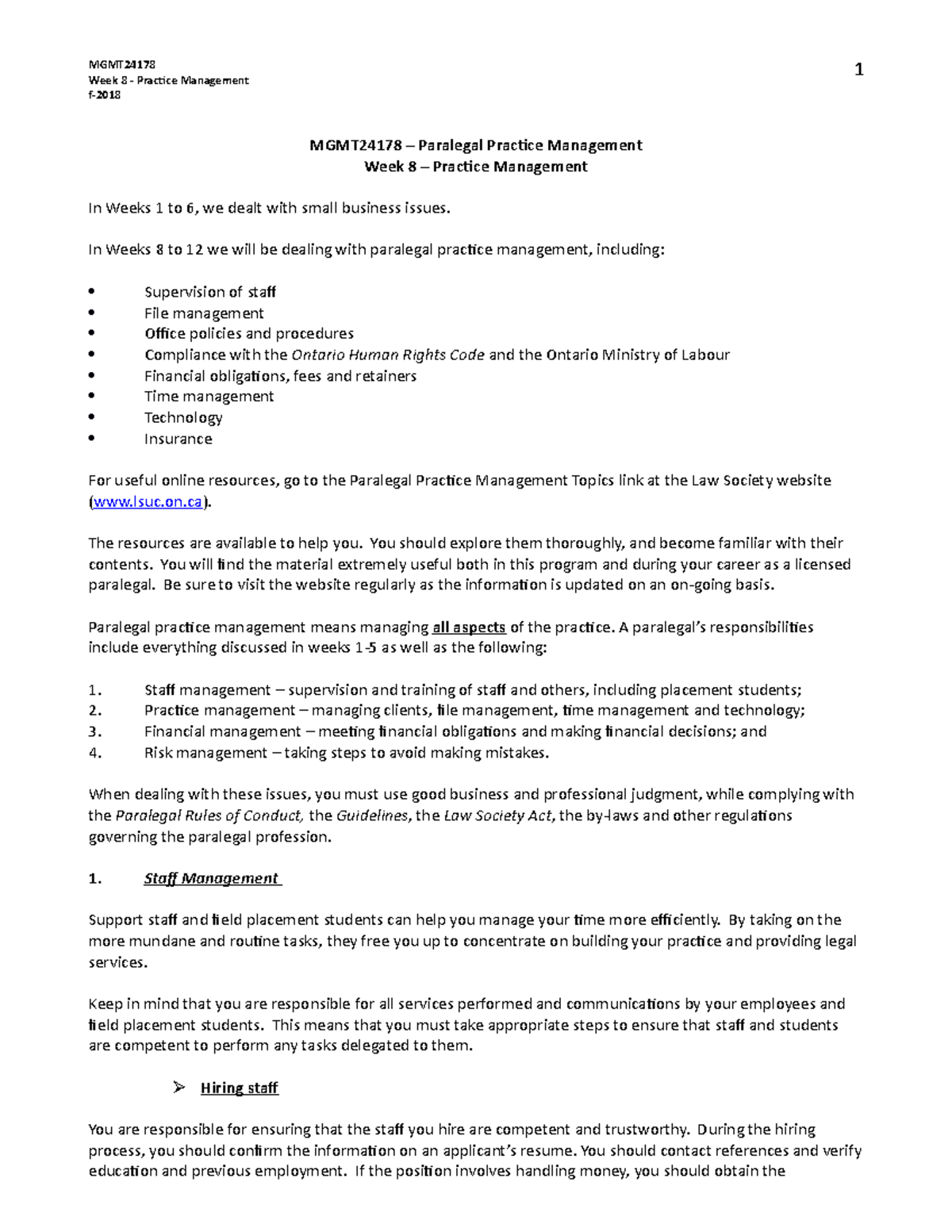 PPM+Week+8+Notes+-+Practice+Management - Week 8 - Practice Management f ...