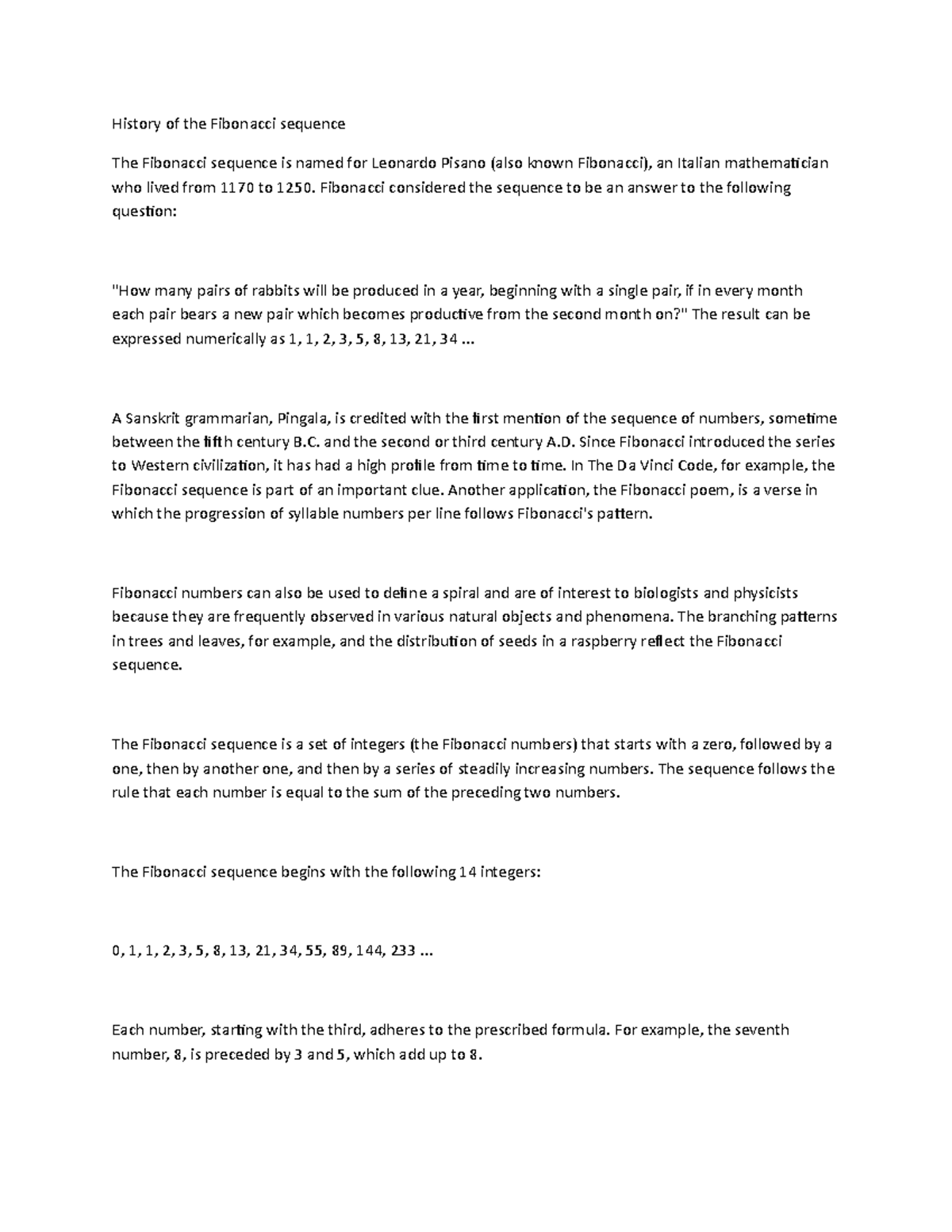 History OF Fibonacci - History of the Fibonacci sequence The Fibonacci ...