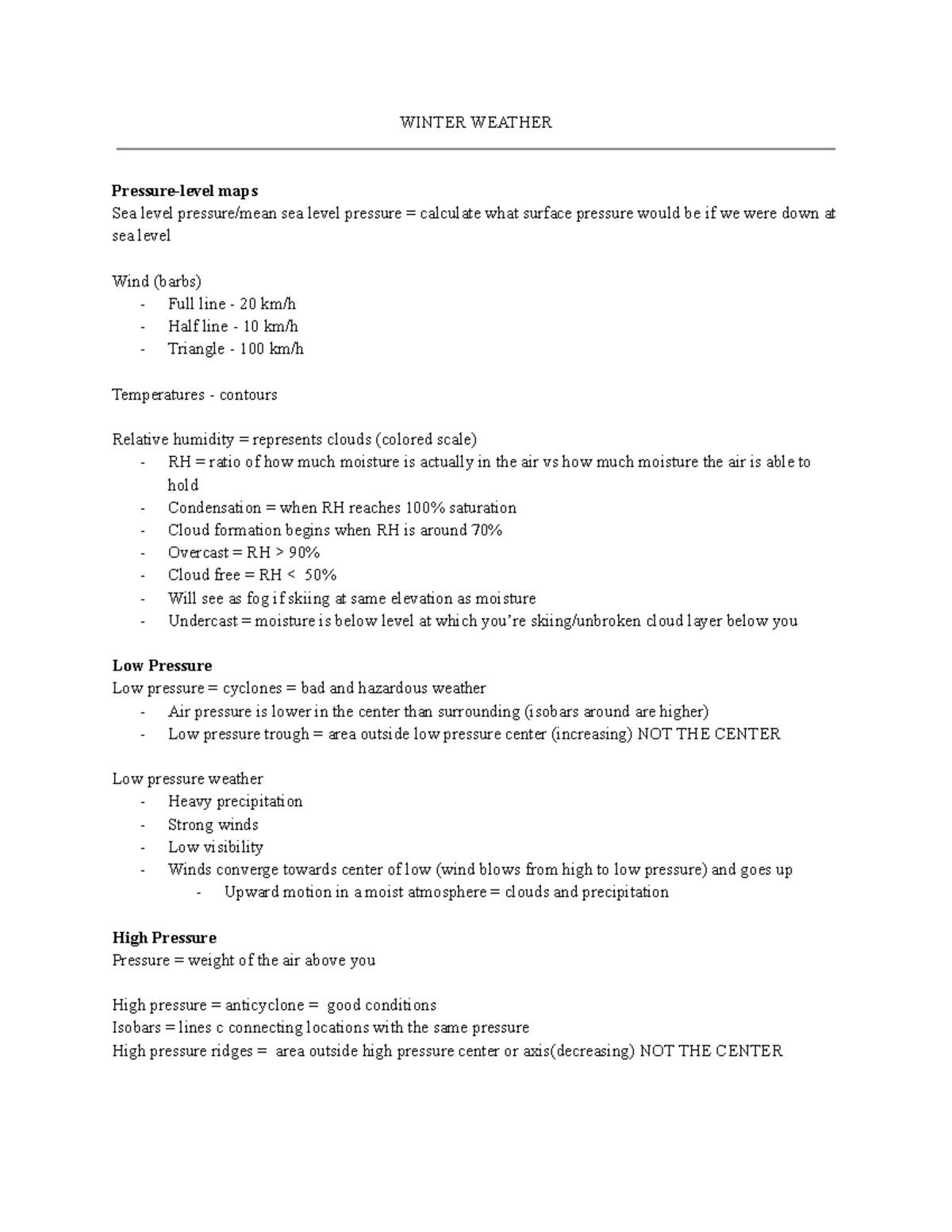 Snow Midterm Prep - Lecture Notes For Atsc - WINTER WEATHER Pressure ...