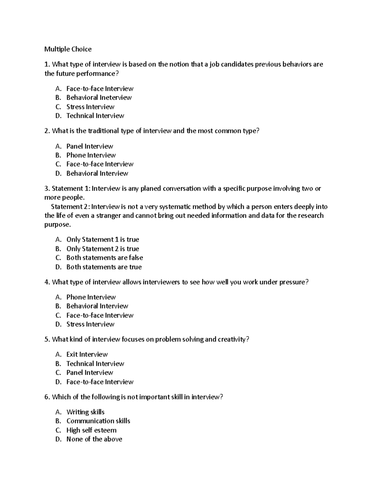 First Choice Interview Questions