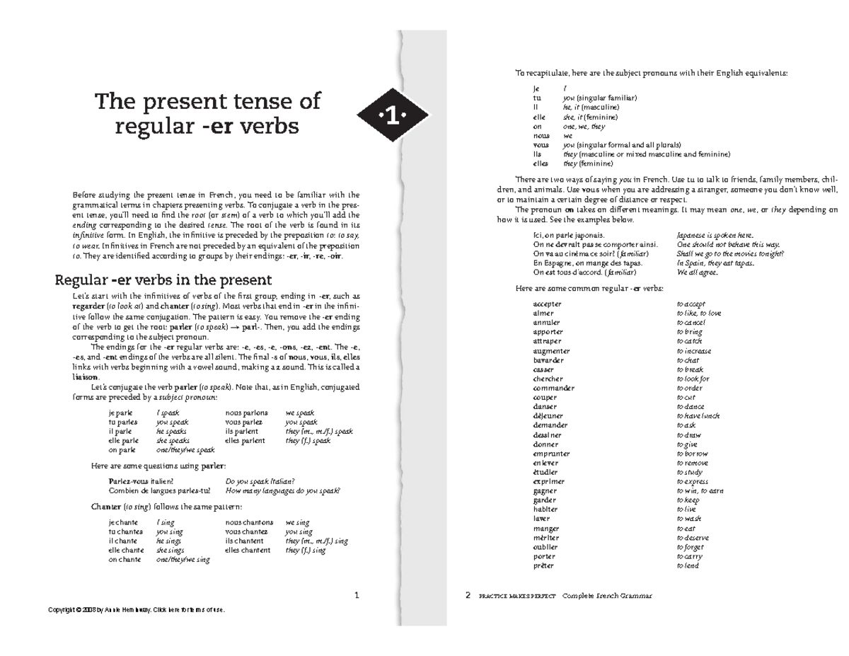 Present Tense Of Regular Er Verbs